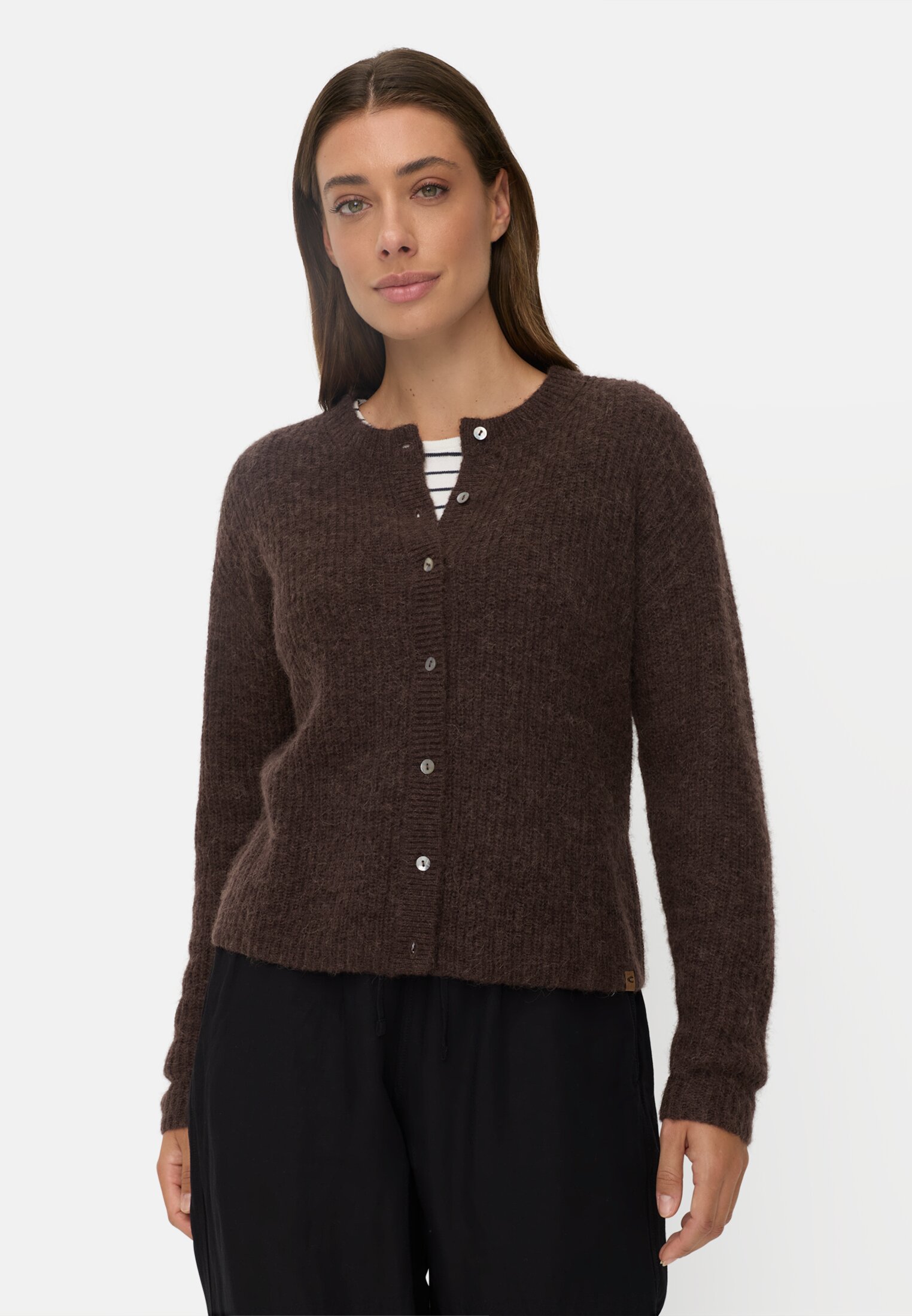 Women Cardigan with straight fit Brown worn front