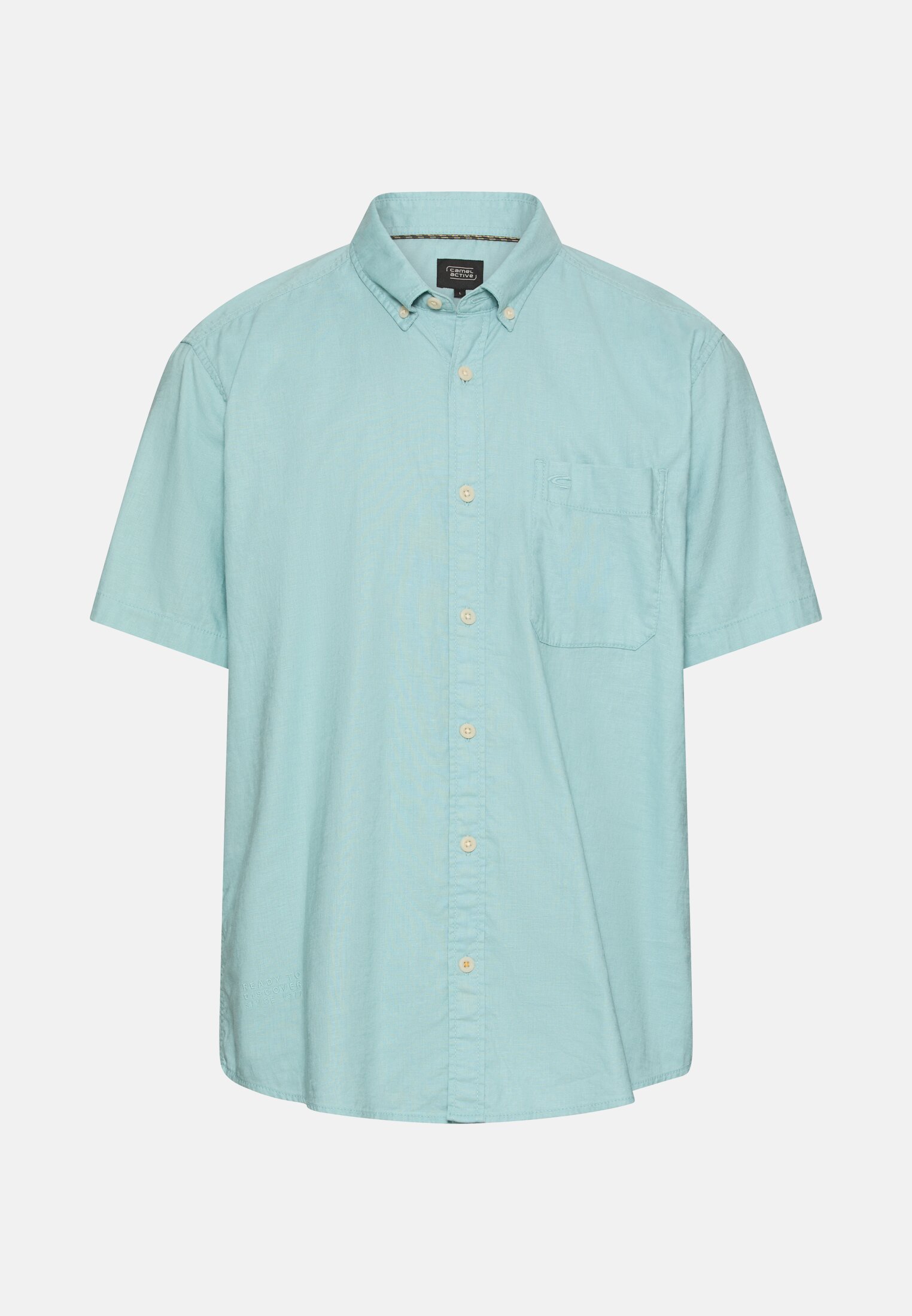 Heren Korte mouwen shirt van linnenmix Oceaan Groen frontaal voor