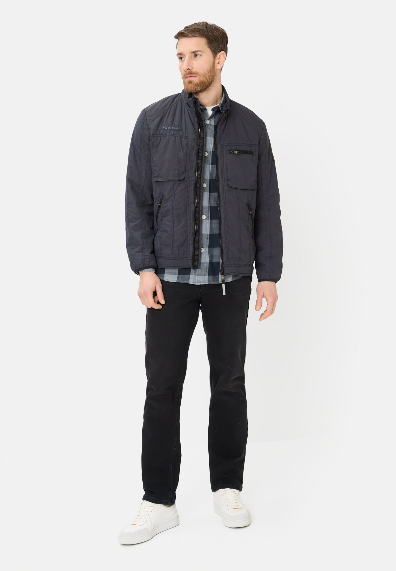 Heren Overgangsjas with stand-up collar Donkerblauw gedragen voor lichaam compleet 