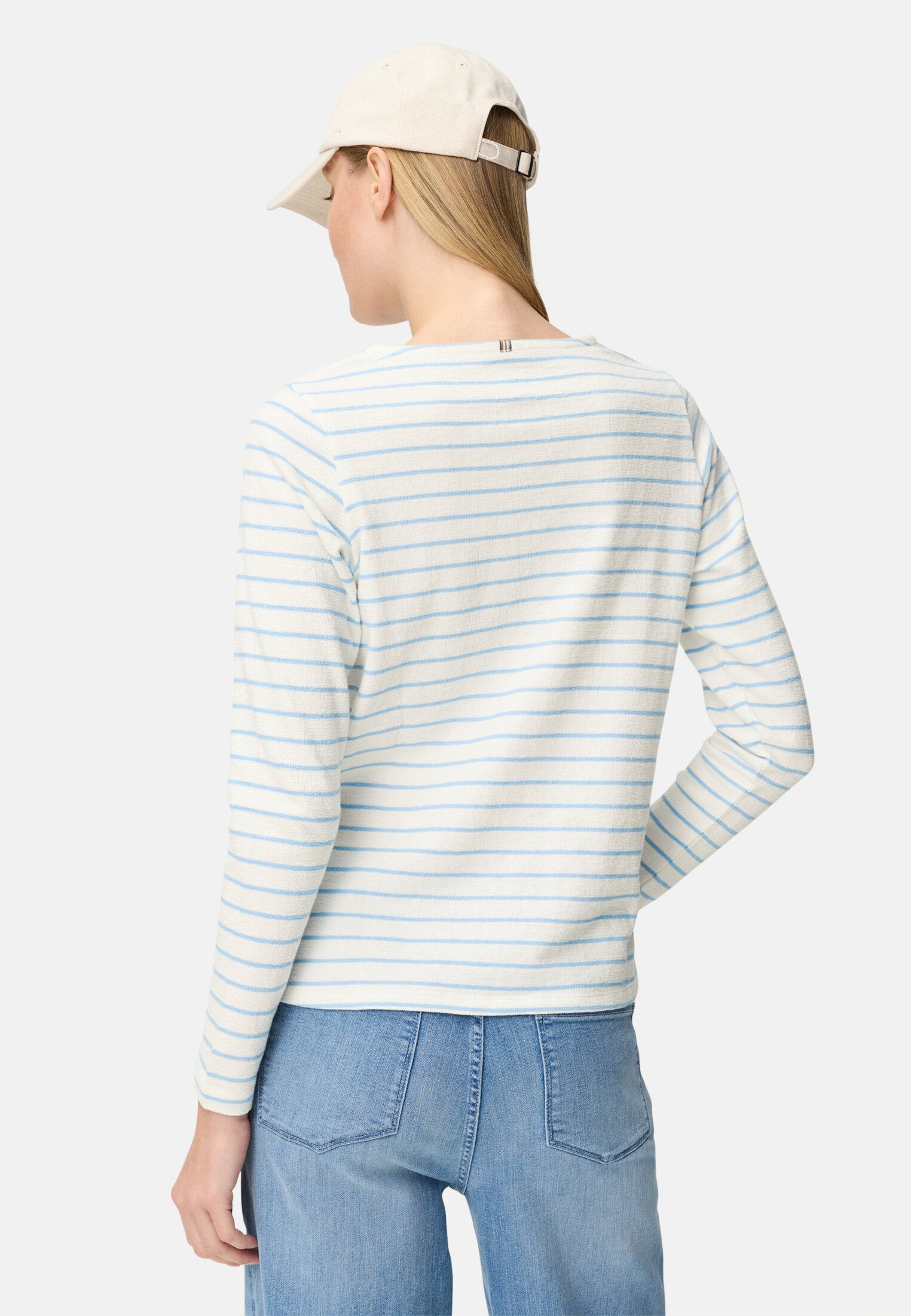 Vrouwen Lange mouwen T-shirt van puur katoen Lichtblauw gedragen achter