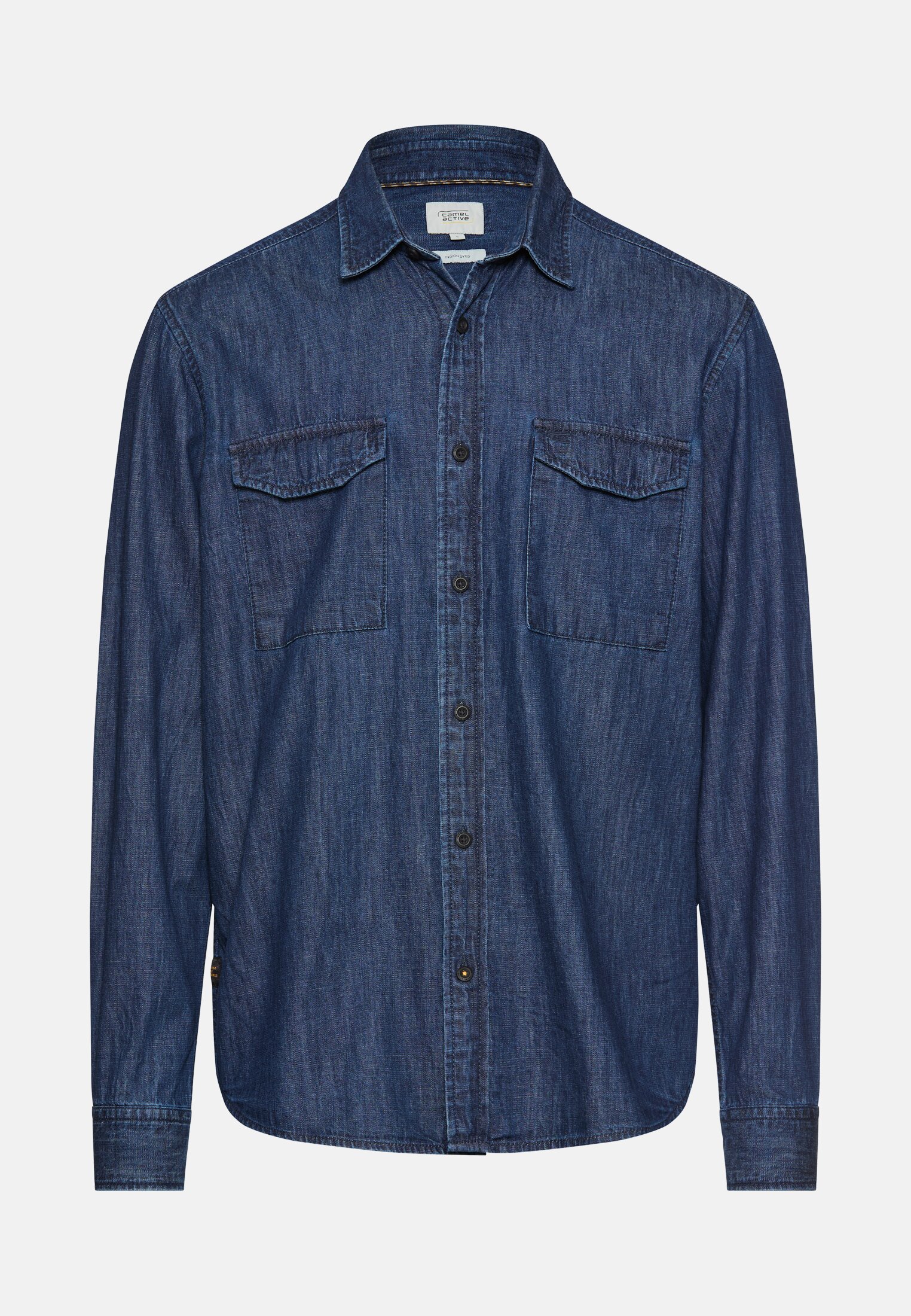 Heren Overhemd met lange mouwen in spijkerlook Donker blauw frontaal voor