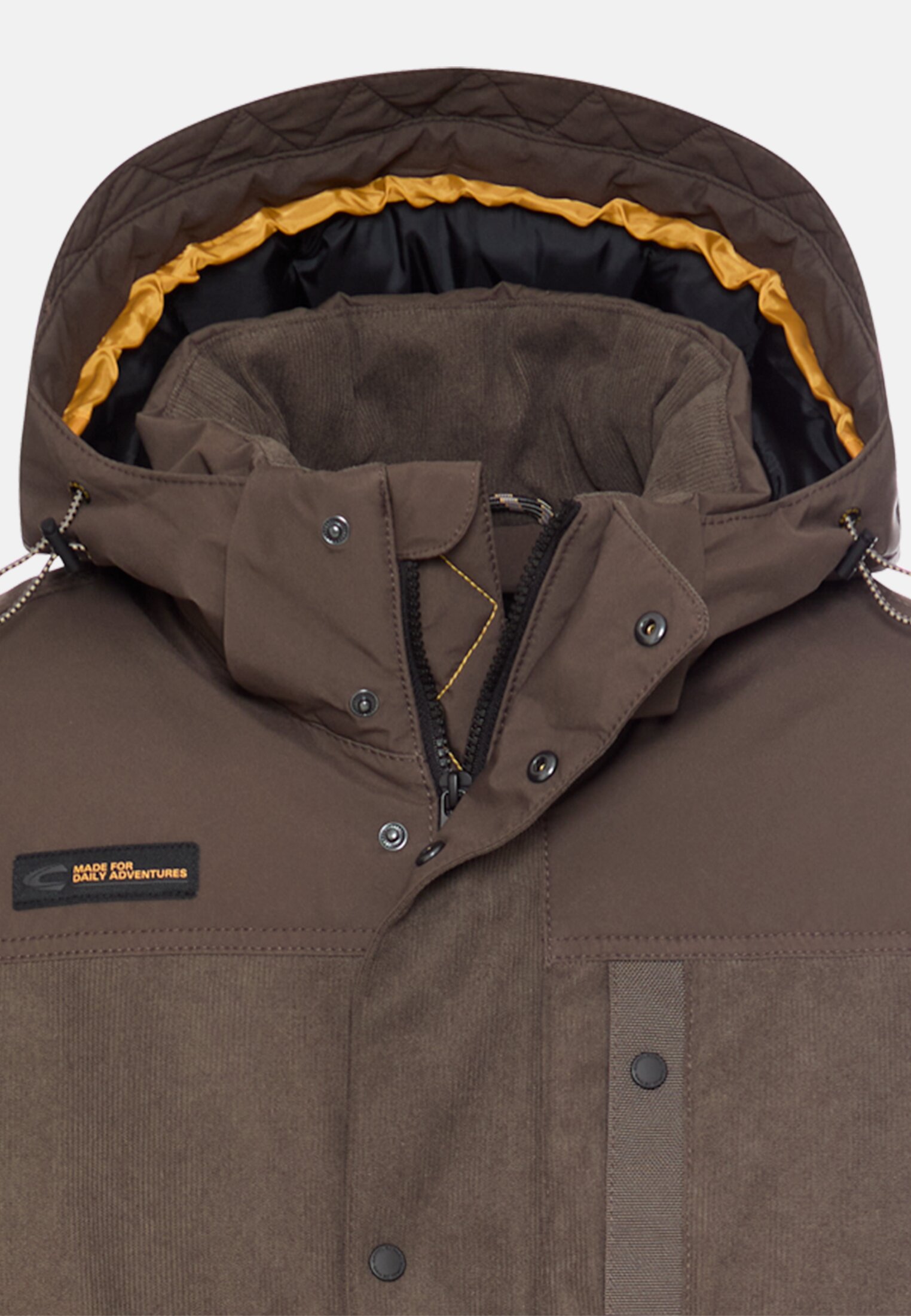 Herren Cordjacke mit abnehmbarer Kapuze Dunkelbraun vorne nah