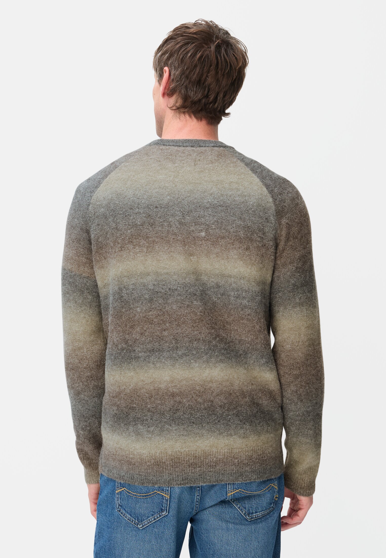 Herren Leichter Pullover mit Raglanärmeln Graugrün getragen hinten