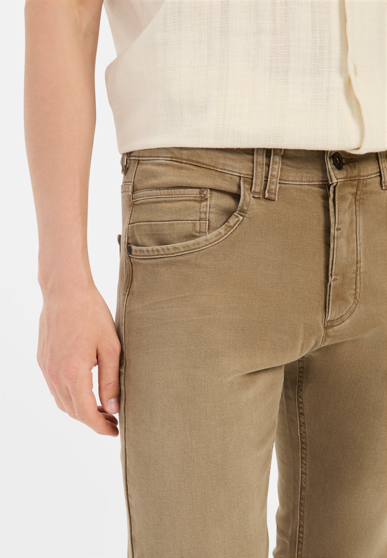 Men Slim fit jeans made from cotton Beige worn detail close