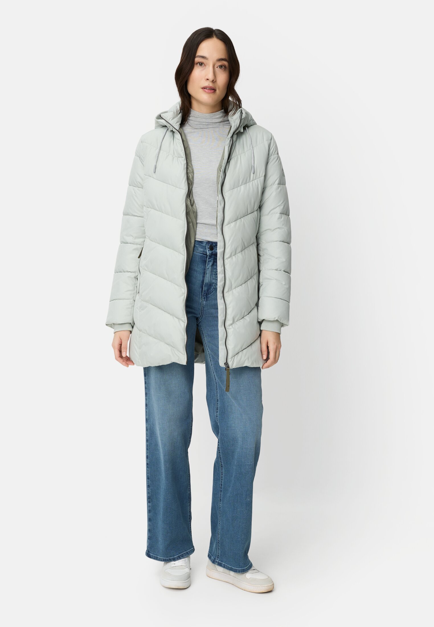 Women 5-point wide-leg trousers Dark blue worn front full body