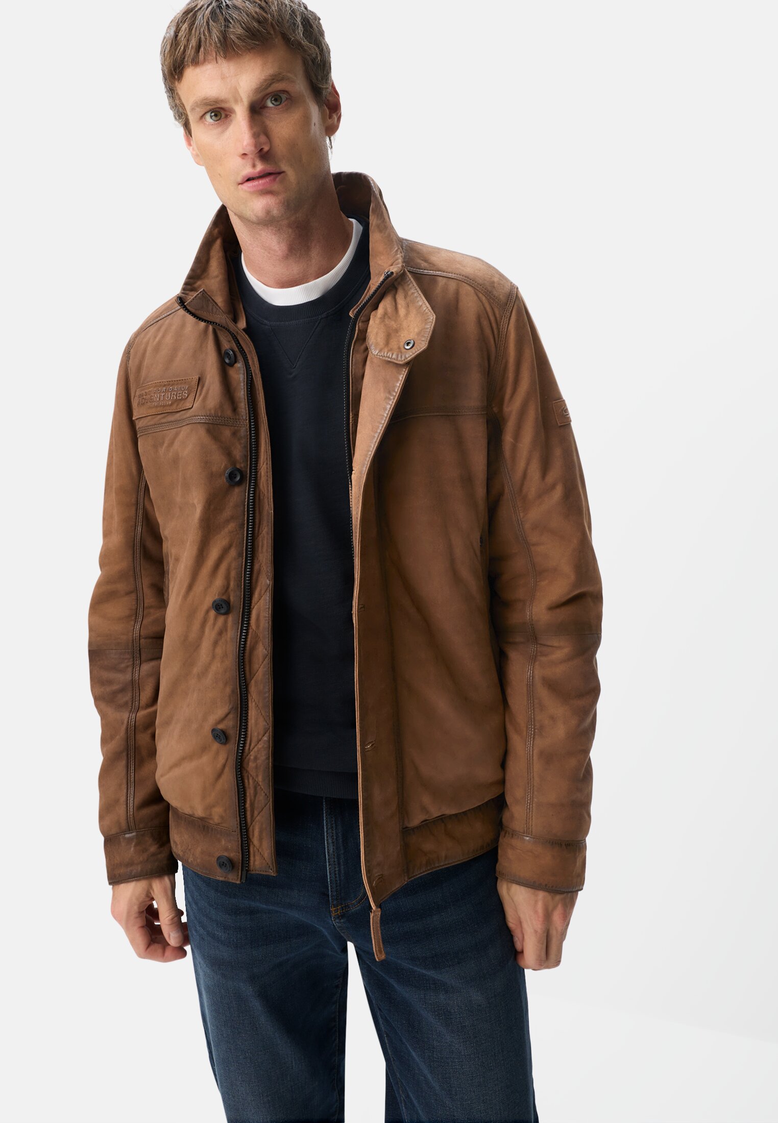 Herren Gefütterte Lederjacke mit zwei Innentaschen Braun getragen emotional