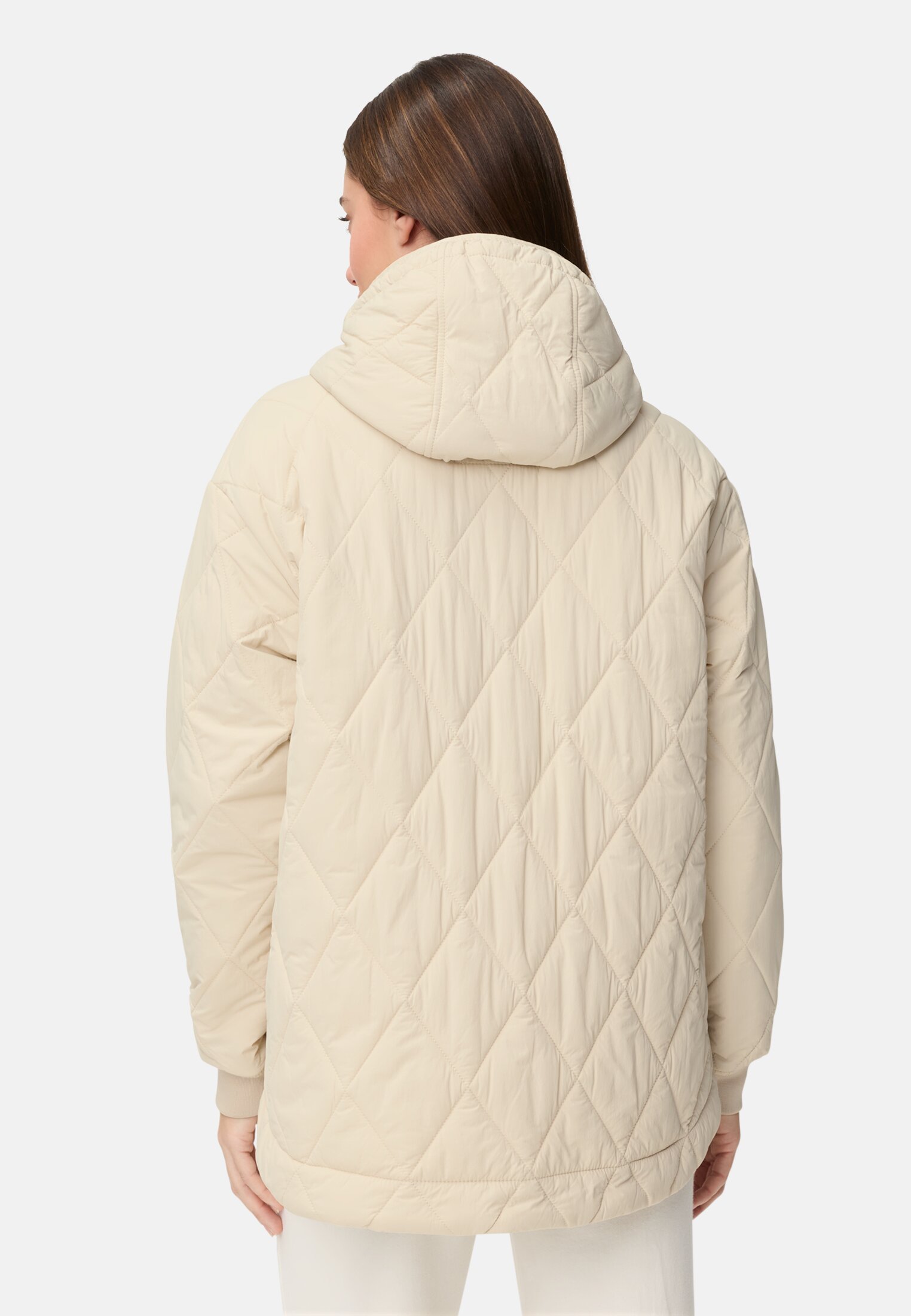 Damen Wattierte Jacke mit Kapuze Eiche getragen hinten