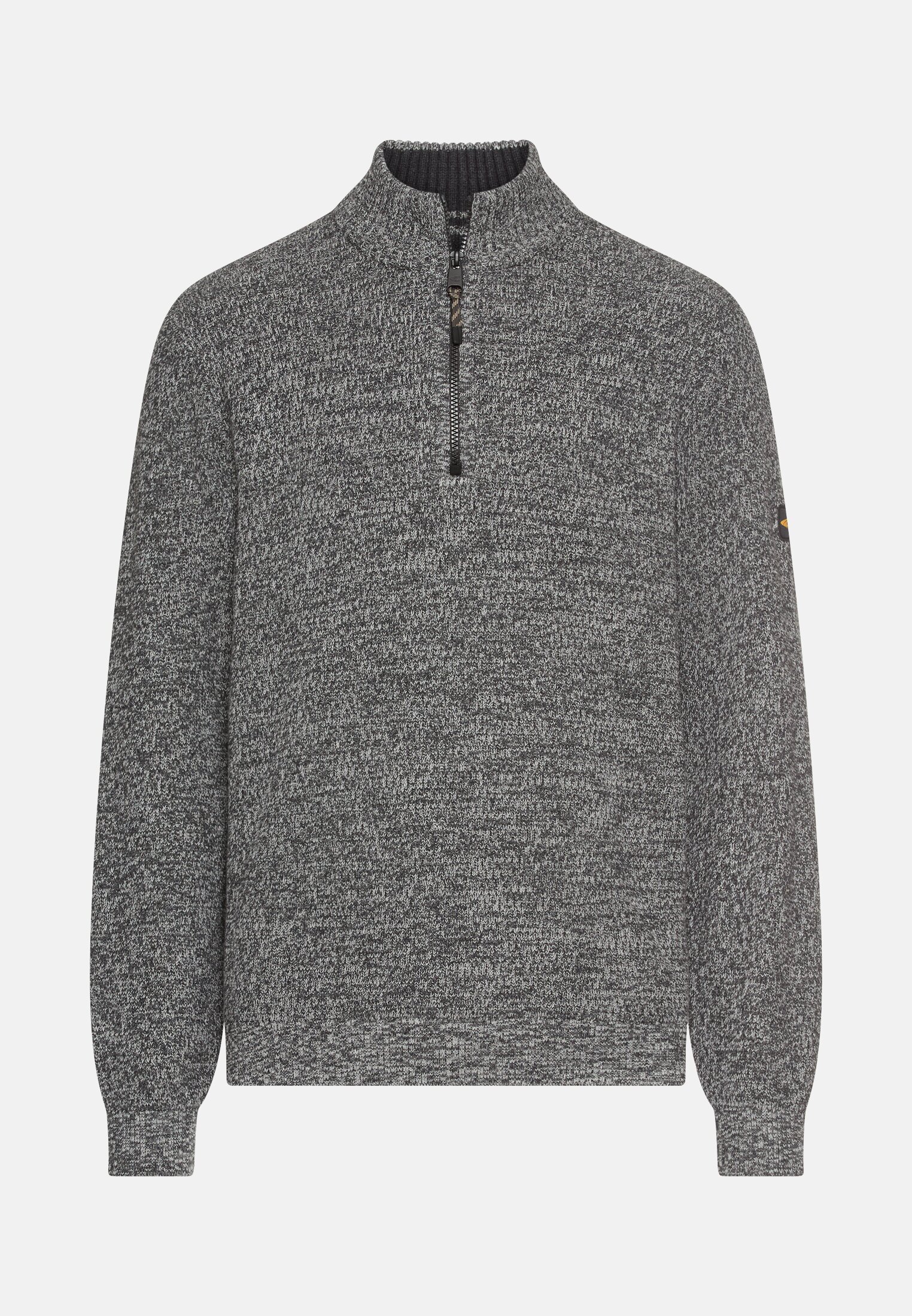 Men Knitted Troyer with marled texture Black frontal front
