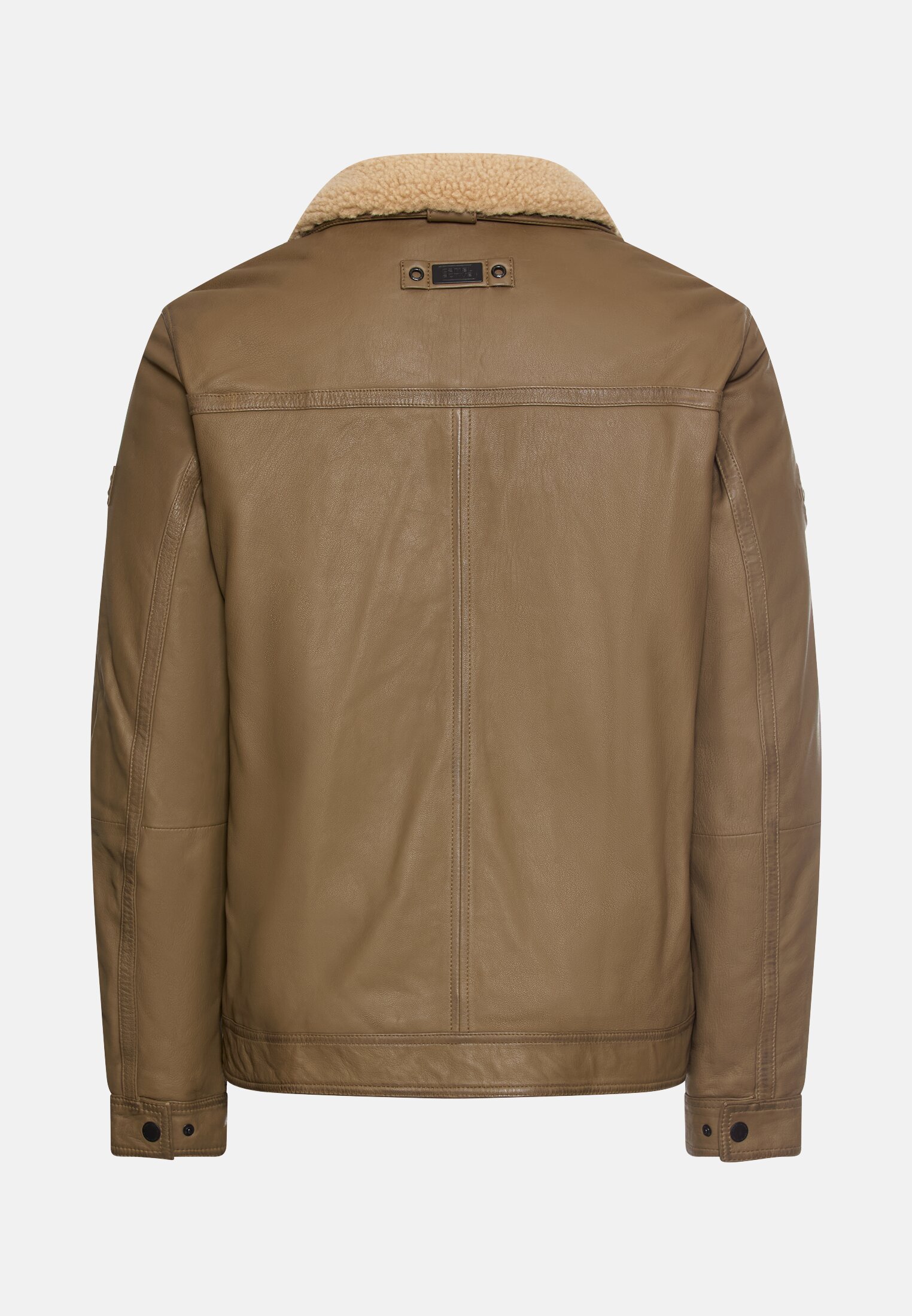 Herren Leder Fieldjacke mit Stehkragen und Brusttaschen Sepiabraun frontal hinten