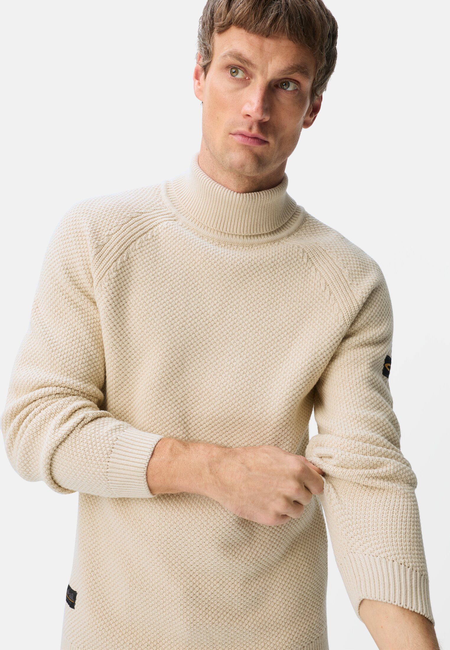 Men Turtleneck sweater with ribbed cuffs Beige worn emotional