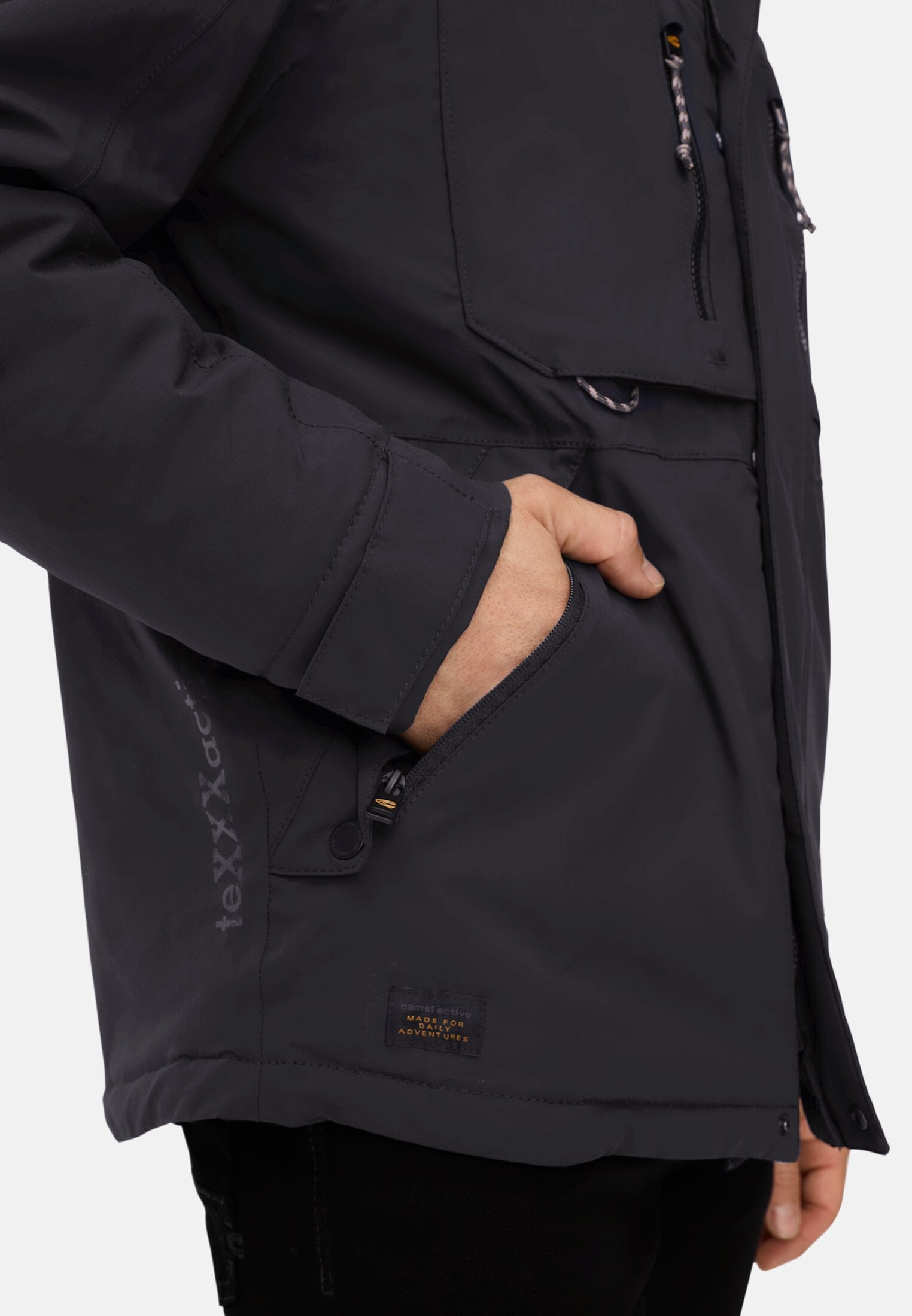 Men teXXXactive® jacket with removable hood Navy blue worn detail close
