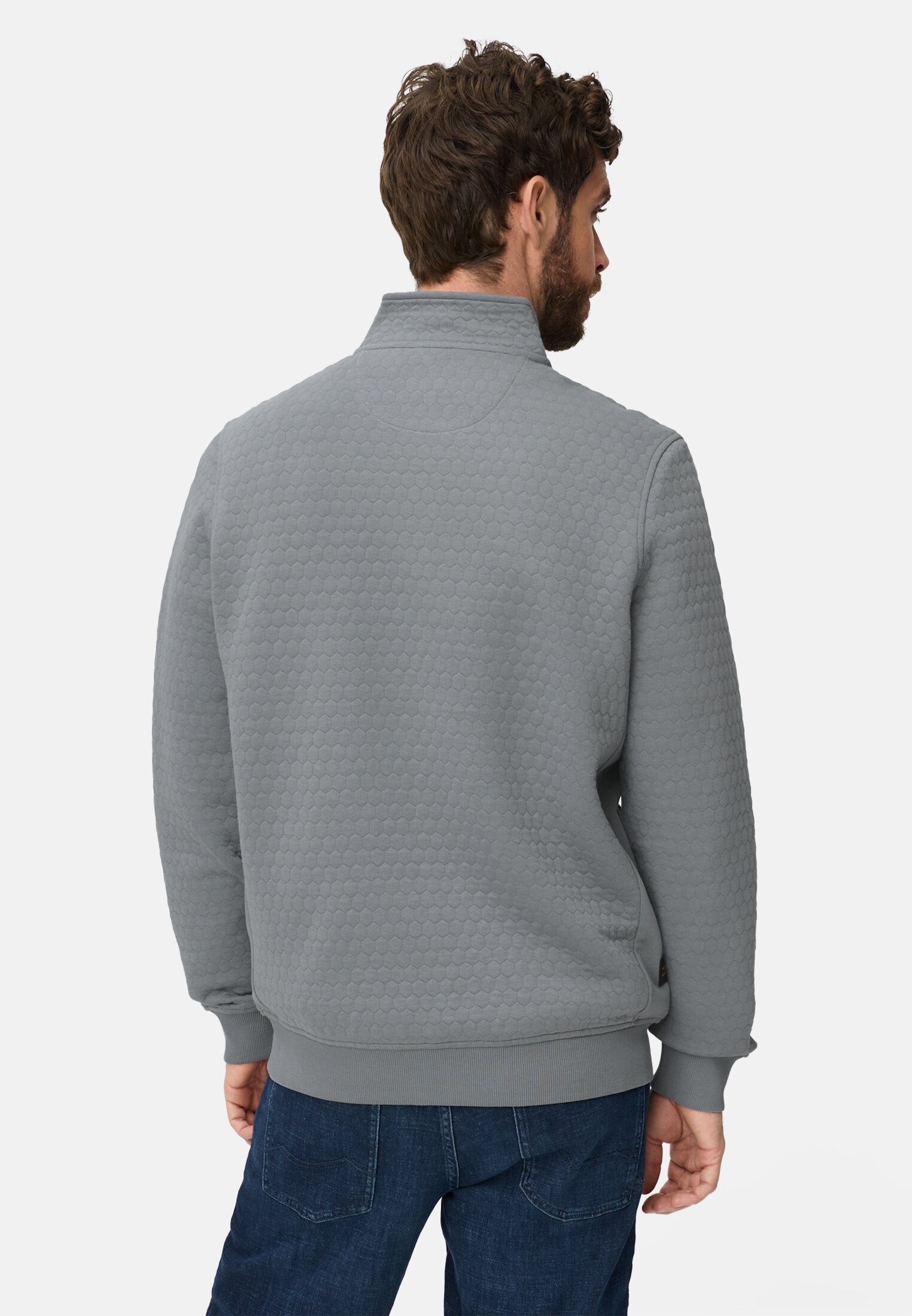 Men Sweat jacket with side zip pockets Storm Blue worn back