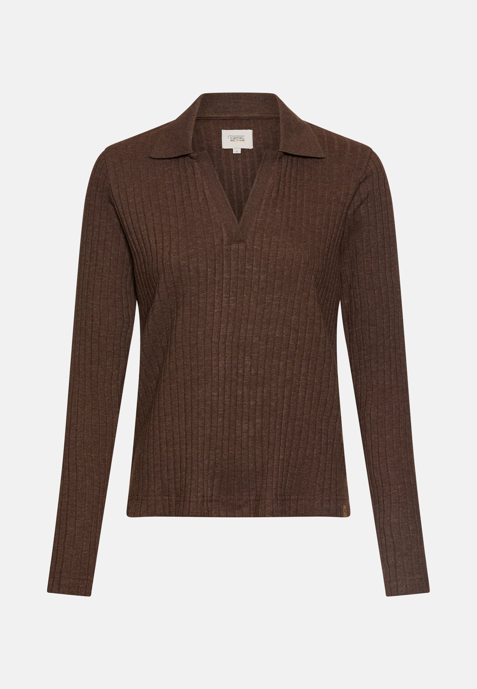 Women Jersey shirt with ribbed collar Brown frontal front
