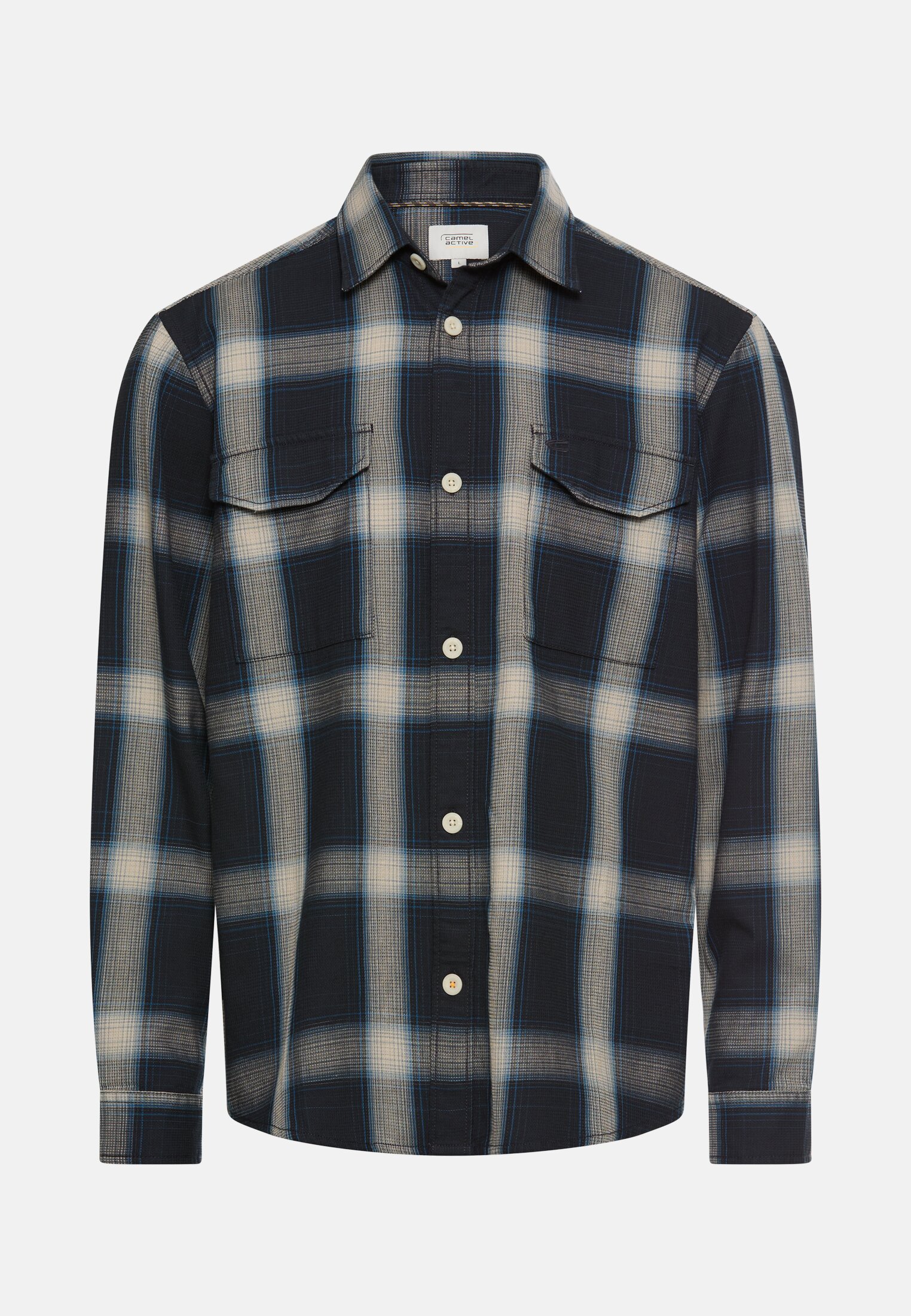 Heren Langarmshirt van puur katoen Marineblauw frontaal voor