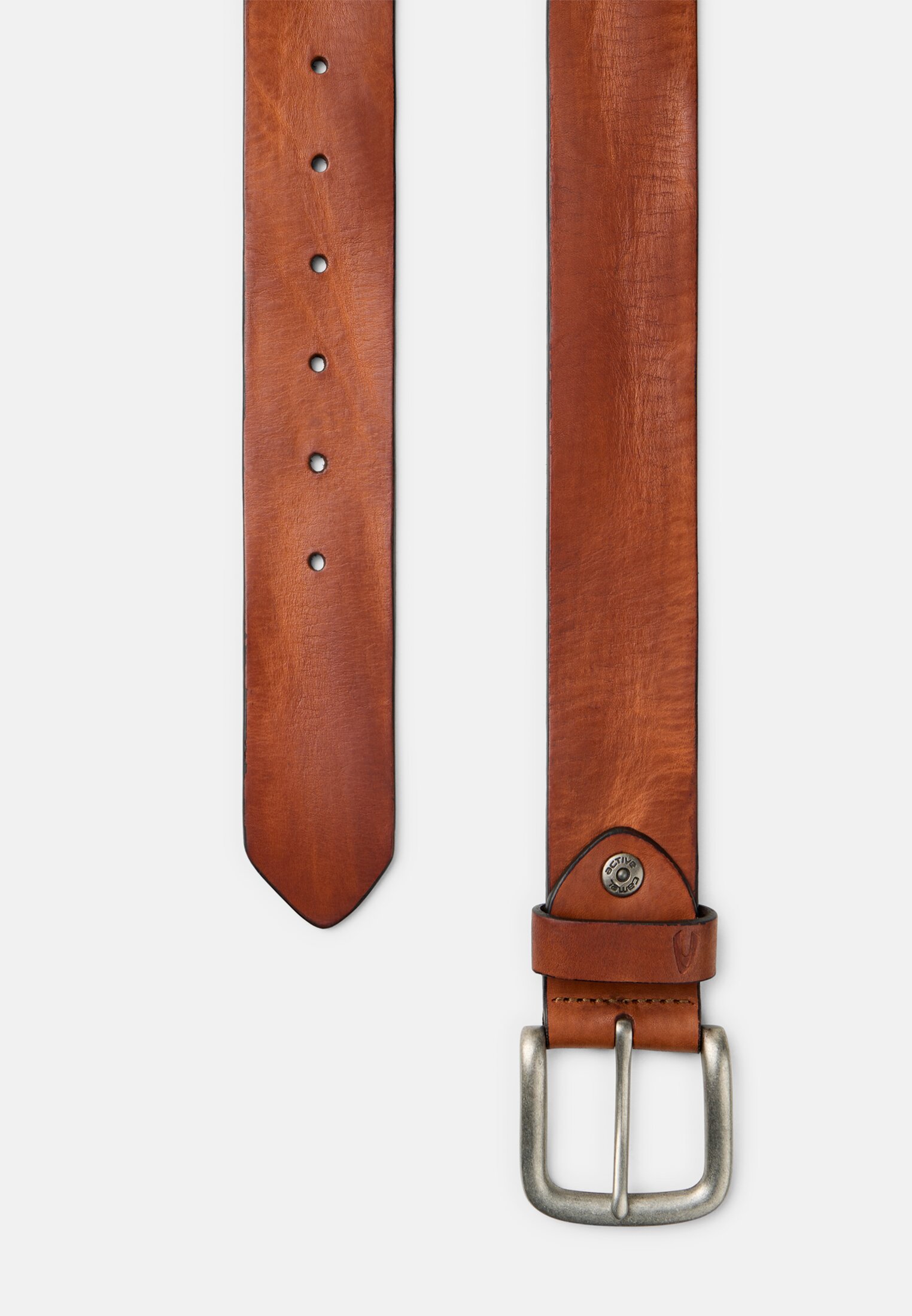 Men Leather belt with adjustable details Cognac frontal back