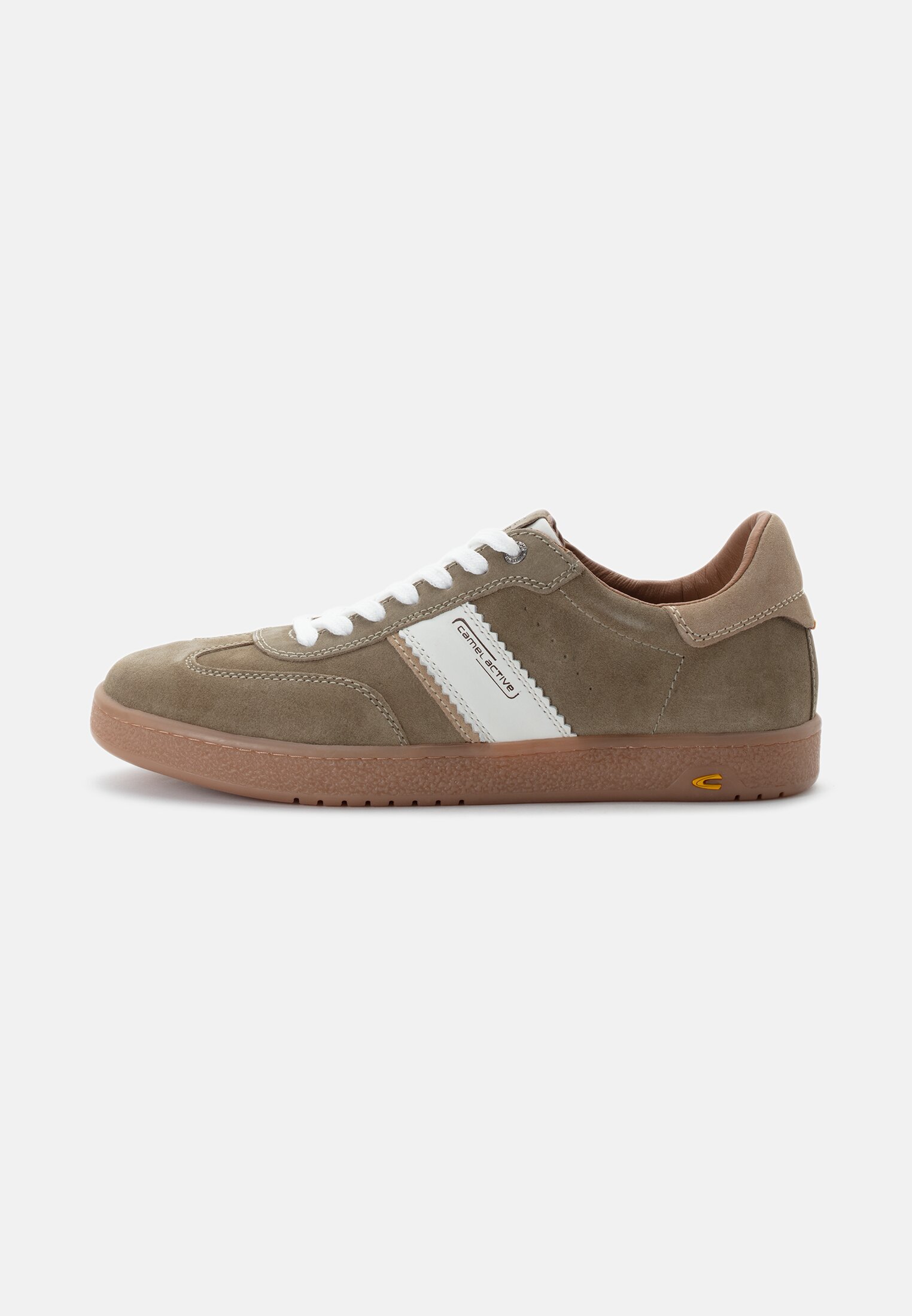 Herren Sneaker aus Veloursleder Hellkhaki-Weiß frontal vorn