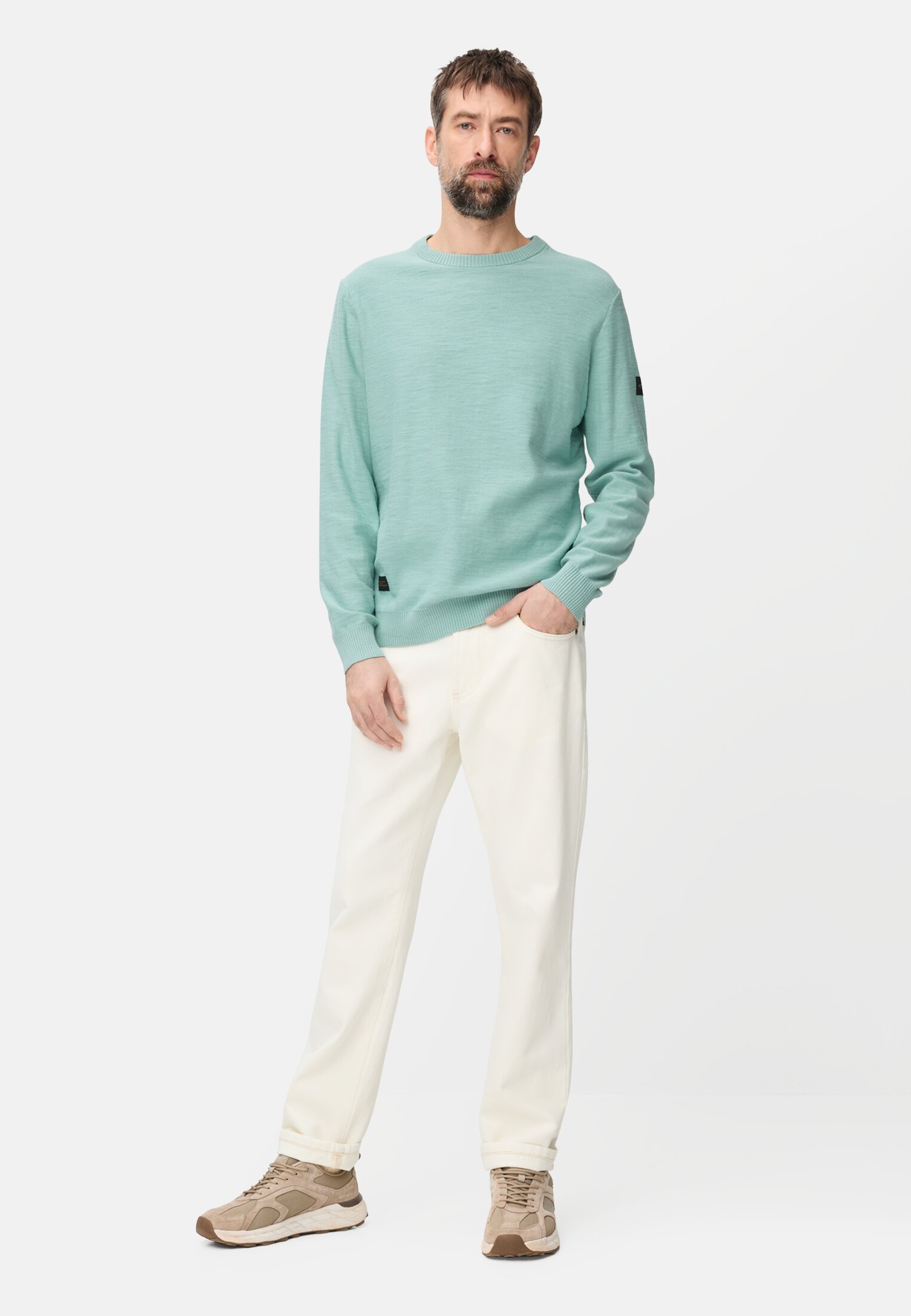 Heren Gebreide trui van puur katoen Oceaan Groen gedragen voor lichaam compleet