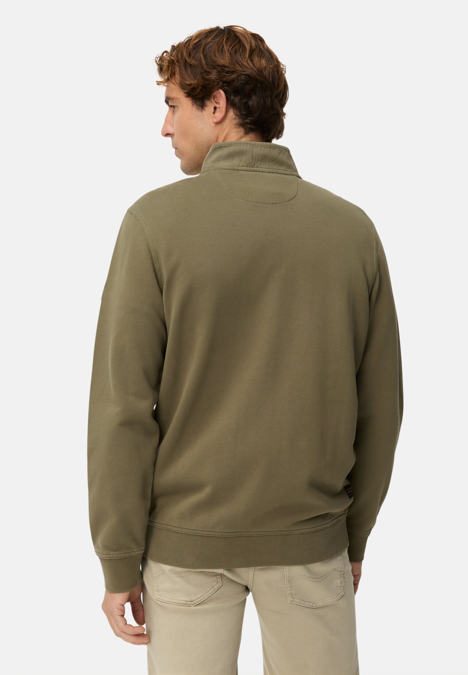 Heren Sweatvest met contrastdetails Olijfgroen gedragen achter