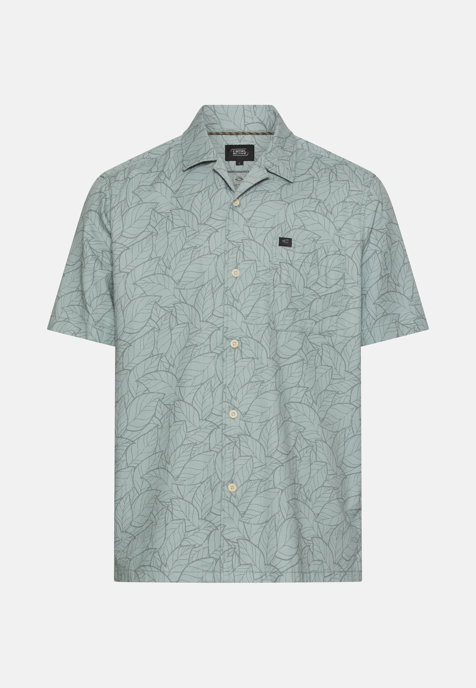 Heren kortemouwen overhemd met borstzakken Stormblauw frontaal voor