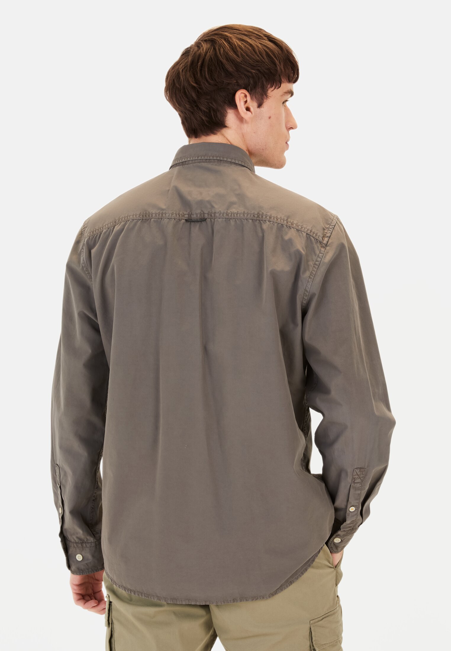 Men Cotton shirt with chest pocket Grey worn back