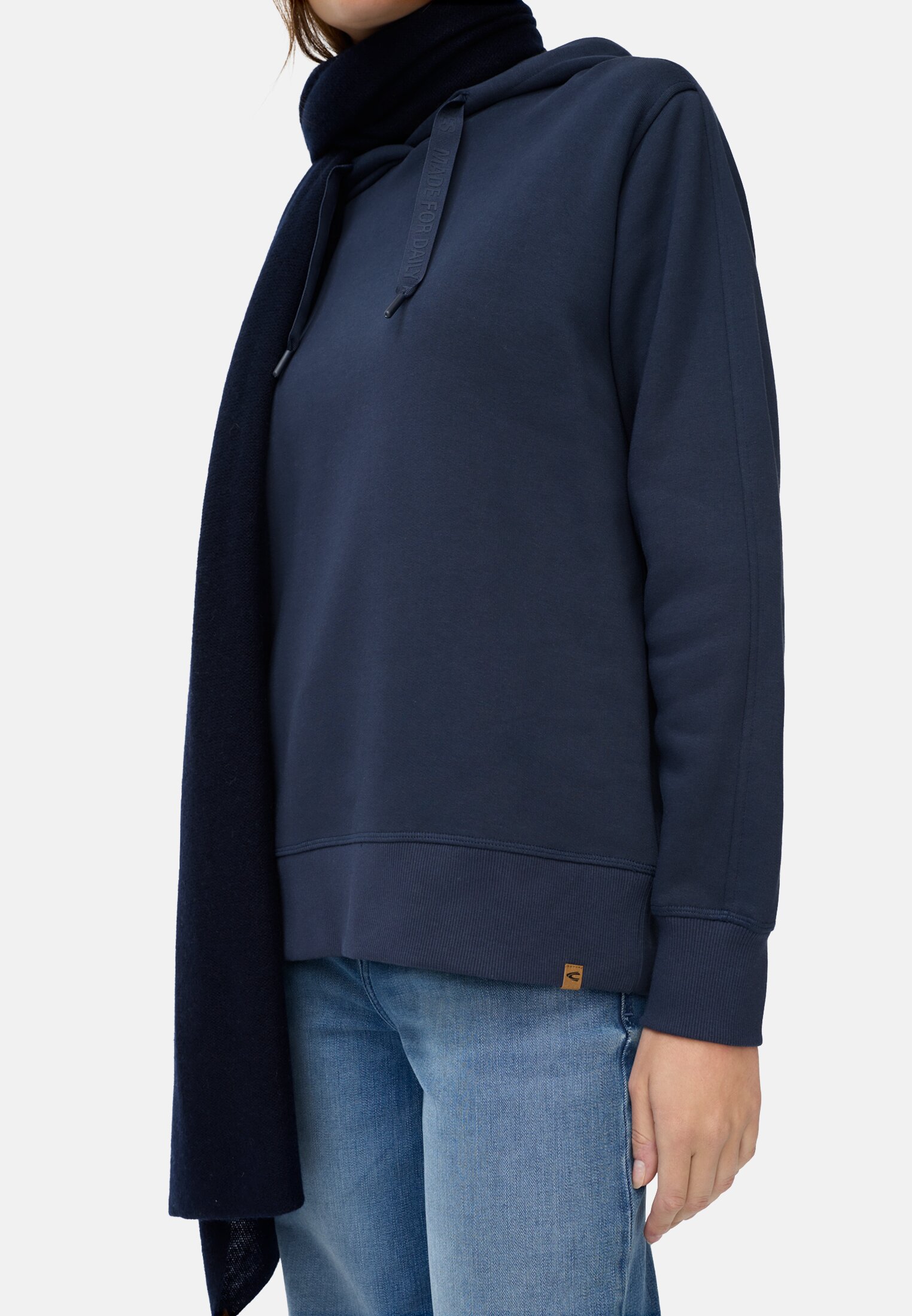 Women Hoodie made of pure cotton Midnight Blue worn detail close