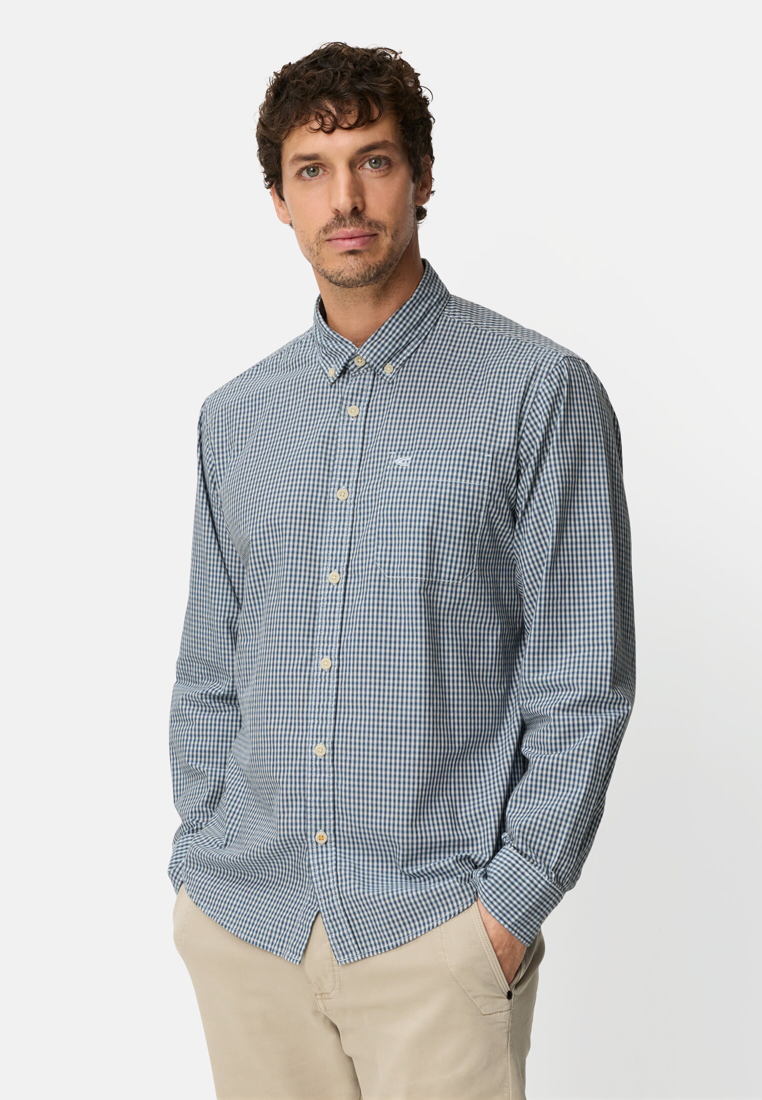 Heren Overhemd met lange mouwen en knoopsluiting Marineblauw gedragen voor