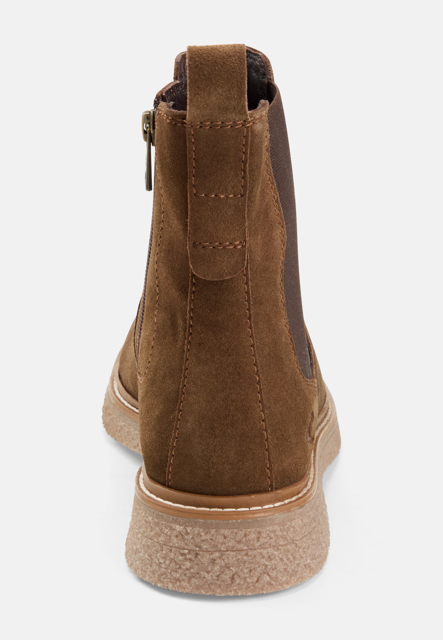 Damen Chelsea Boot aus Veloursleder Braun vorne nah