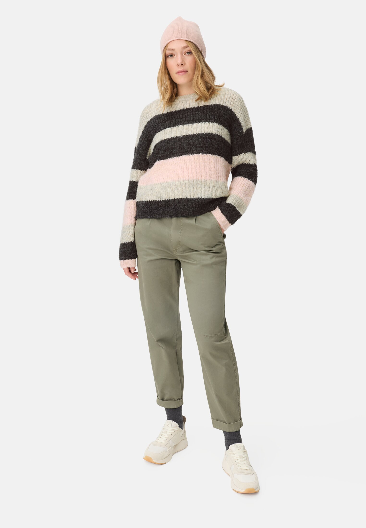Women Soft sweater in boxy fit Caviar worn front full body