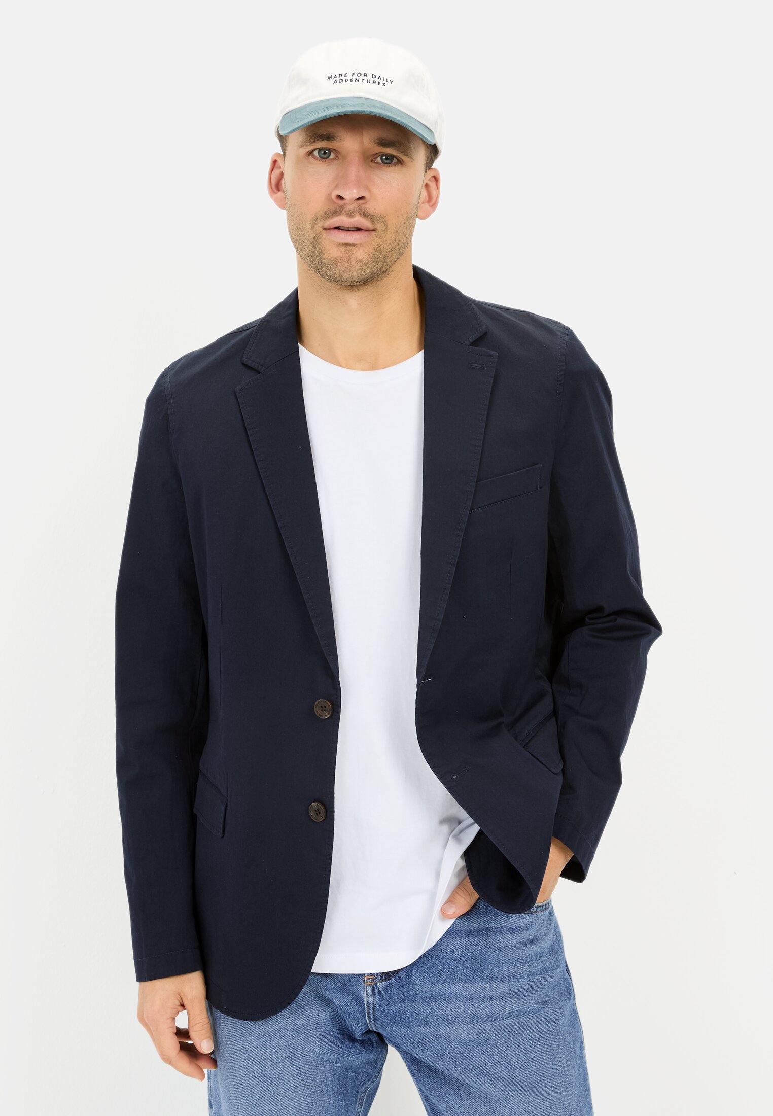 Men Casual blazer made from a cotton blend Dark Blue worn front
