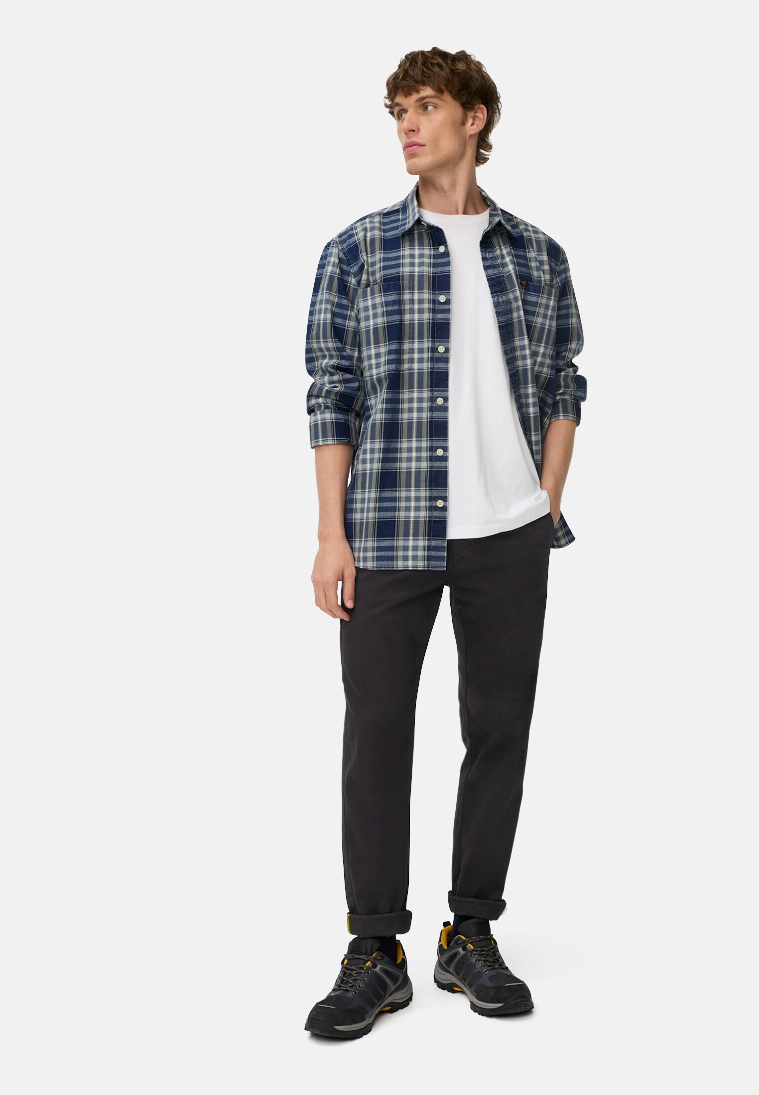 Men fleXXXactive® chinos regular fit made of cotton mix Navy blue worn front full body