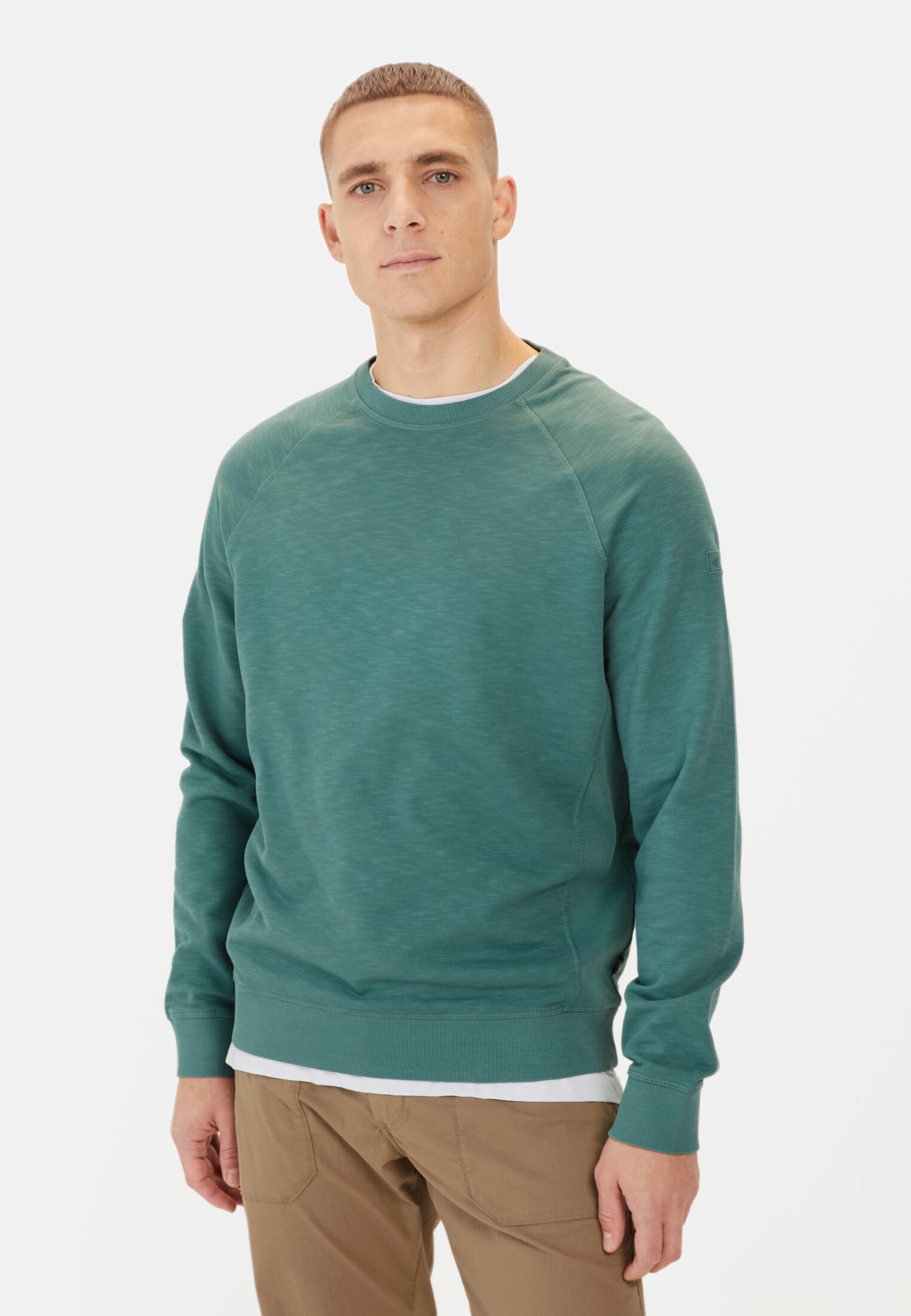 Men Sweatshirt made from pure Cotton Dark green worn front