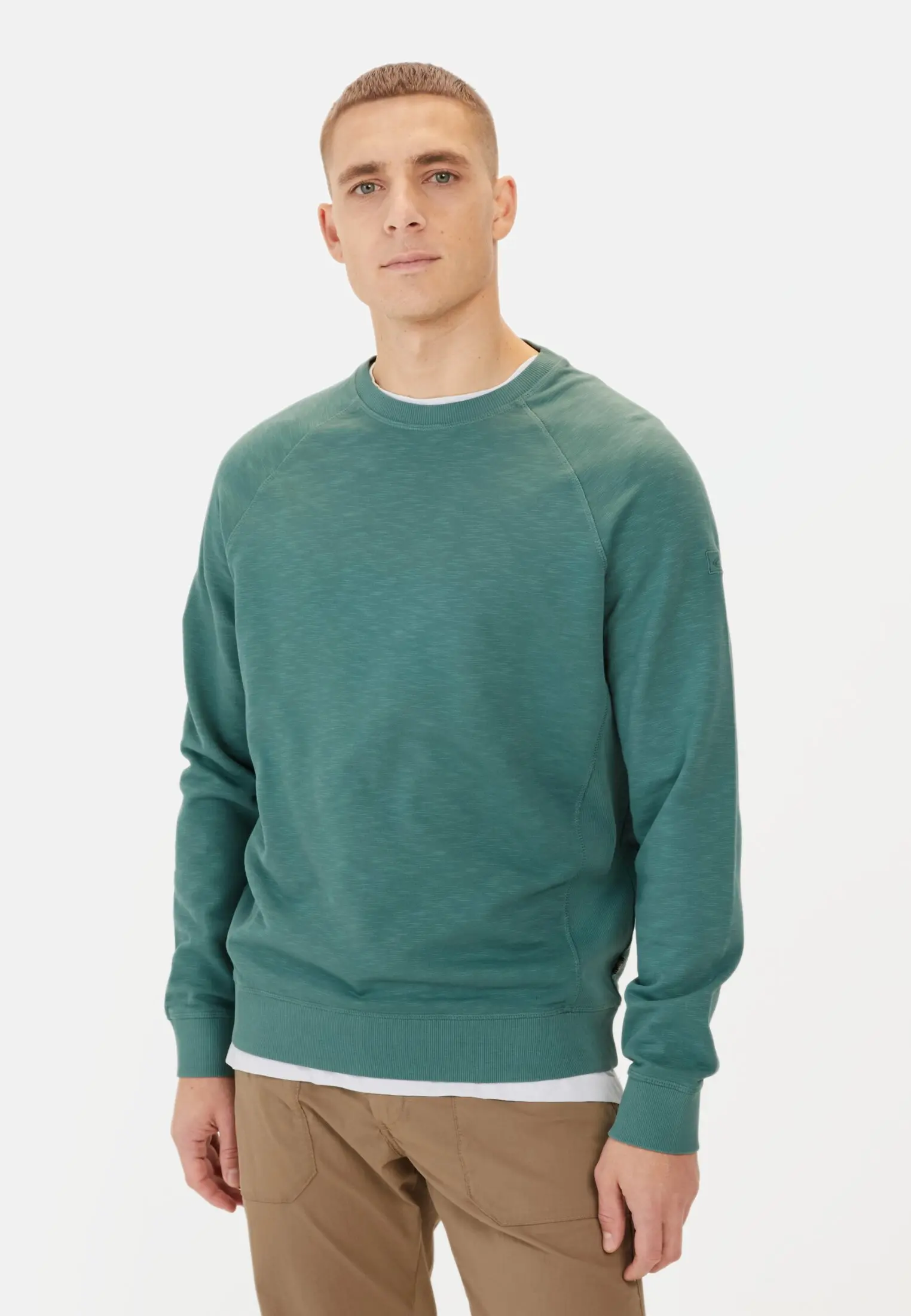 Men Sweatshirt made from pure Cotton Dark green worn front