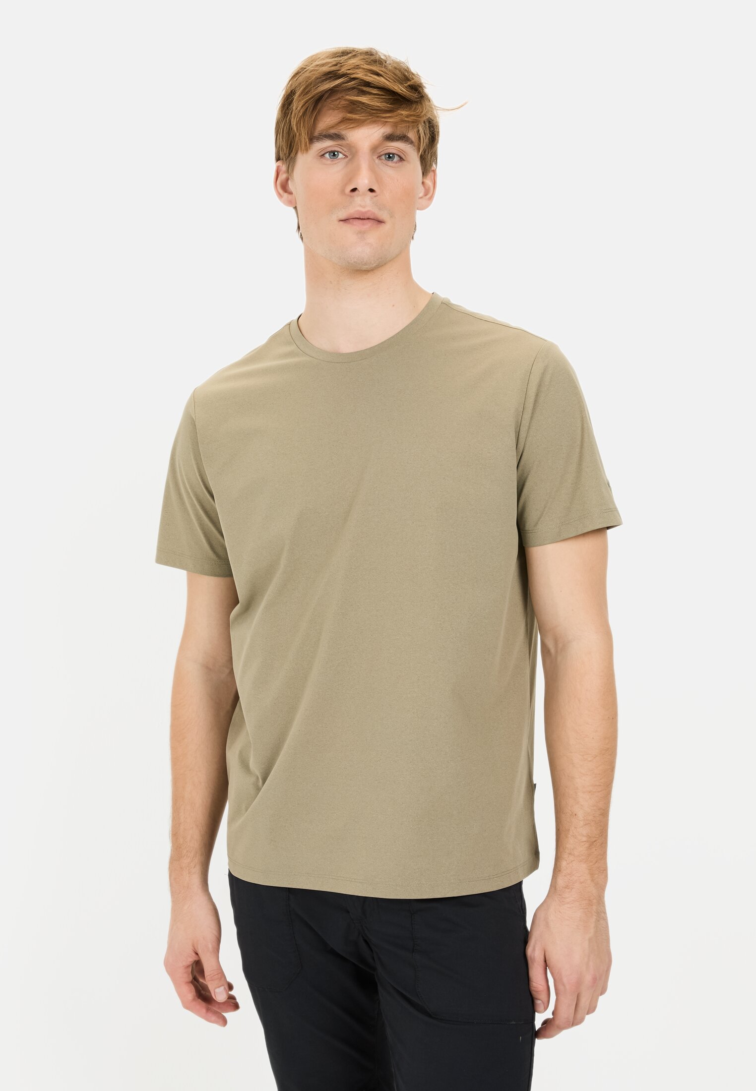 Men T-shirt with back print Dark Green worn front
