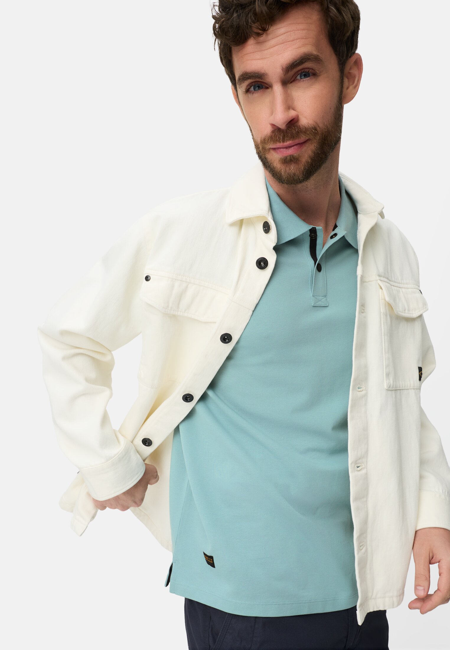 Heren Poloshirt met contrastdetails Oceaan Groen gedragen emotional