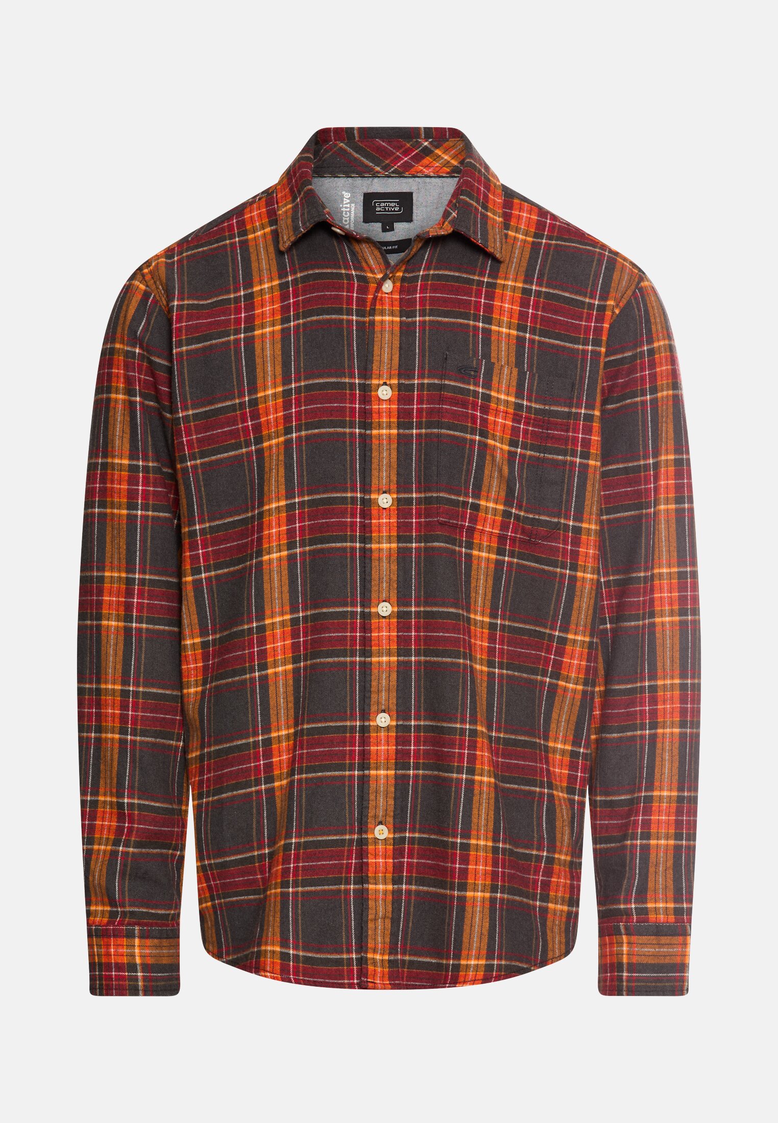 Herren fleXXXactive® Langarmhemd aus leichtem Flanell Orange frontal vorn