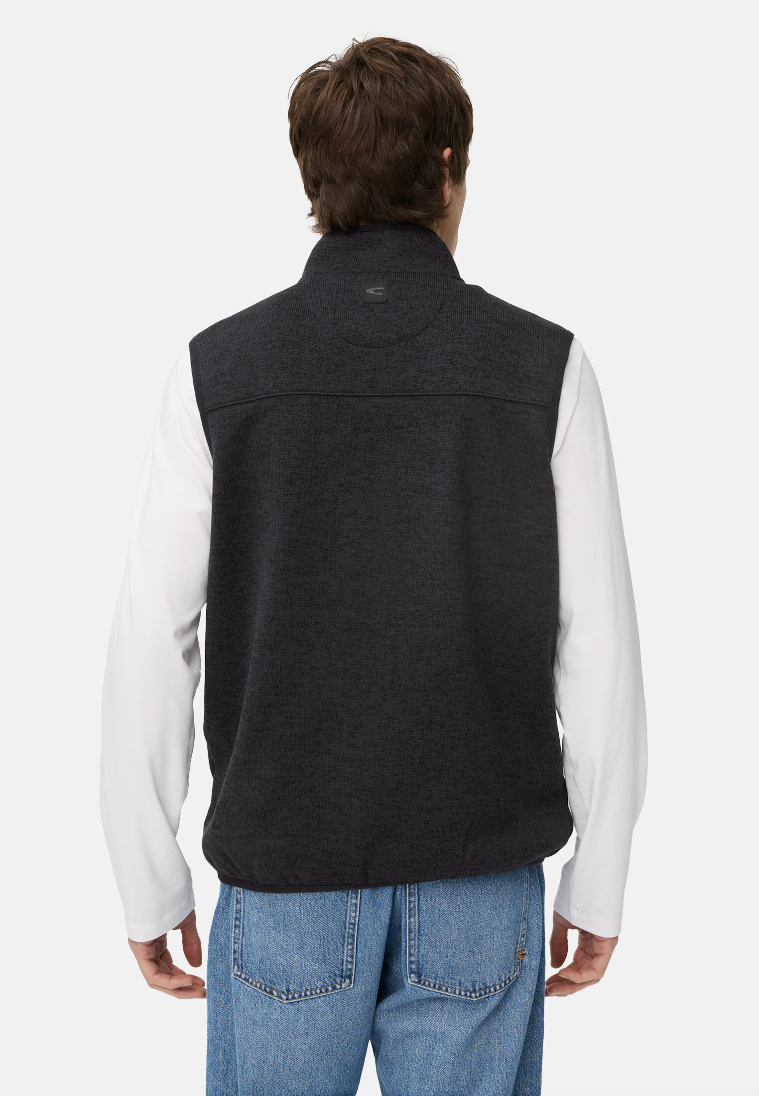 Heren Fleecevest met opstaande kraag Marineblauw gedragen achter