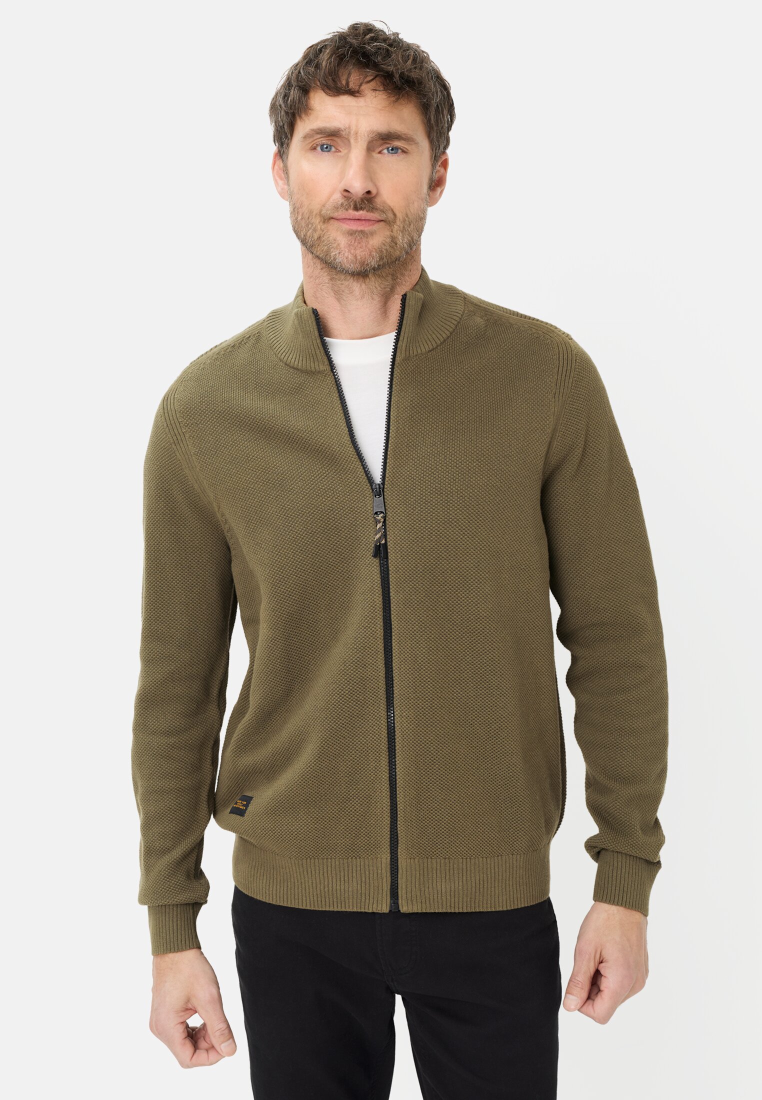 Heren Gebreid vest met opstaande kraag Olijfgroen gedragen voor