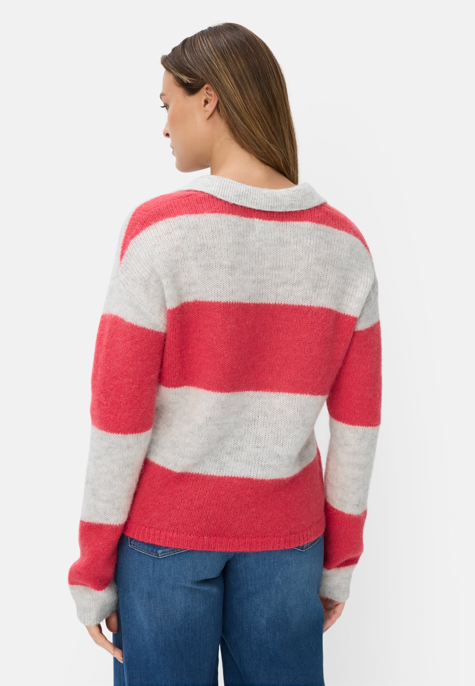 Damen Strickpullover mit Hemdkragen Rot getragen hinten