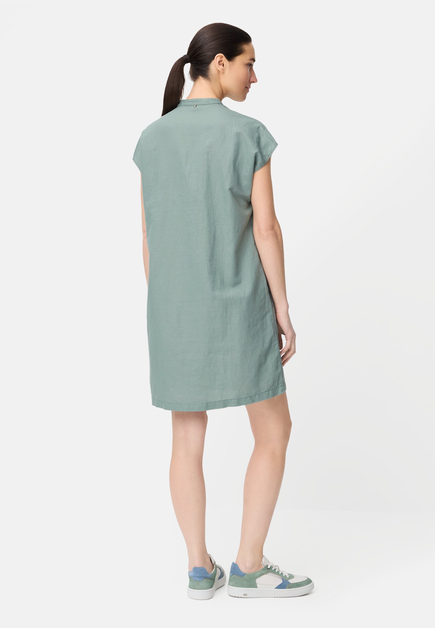 Women Dress with side pockets Jade Blue worn back