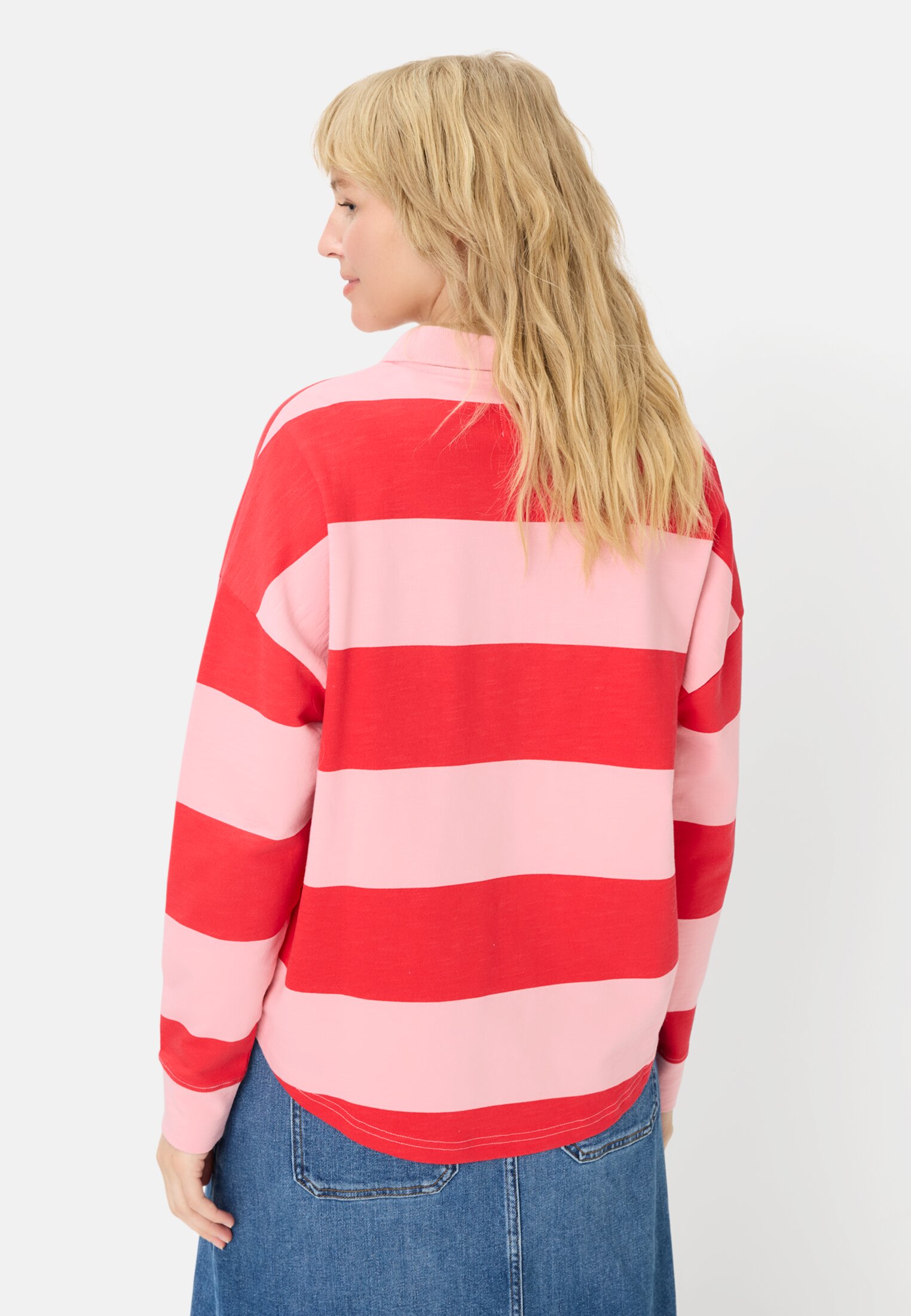 Damen Sweatshirt mit Knopfleiste Pink getragen hinten