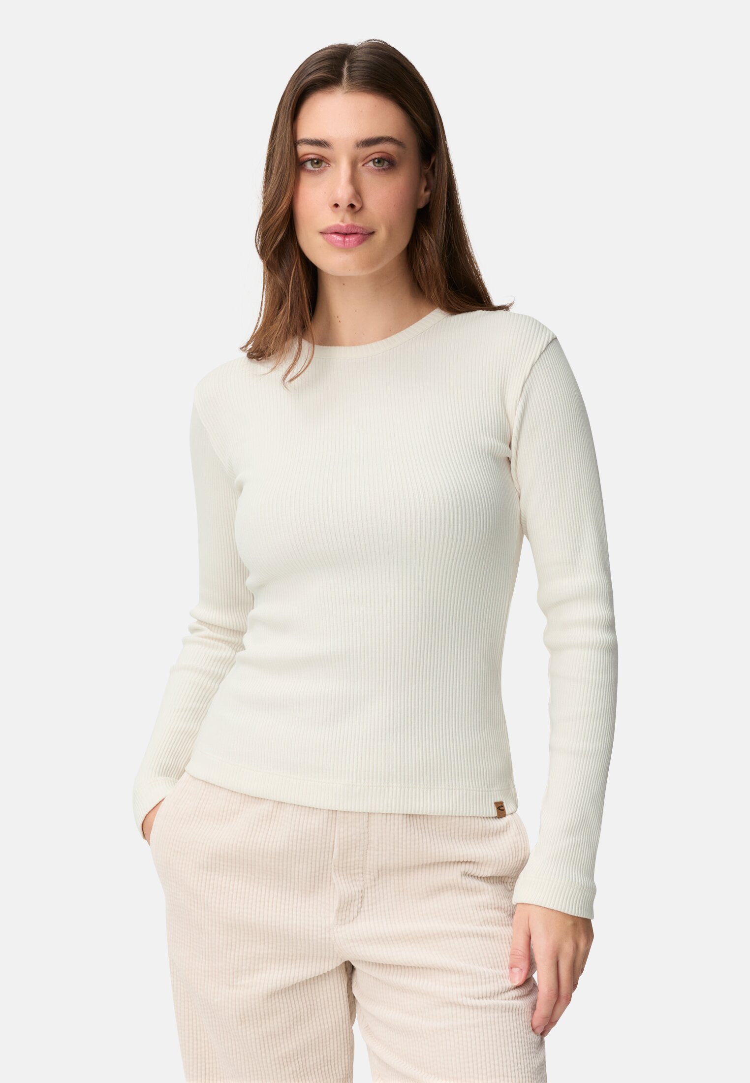 Vrouwen Longsleeve met ronde hals Melkwit gedragen voor