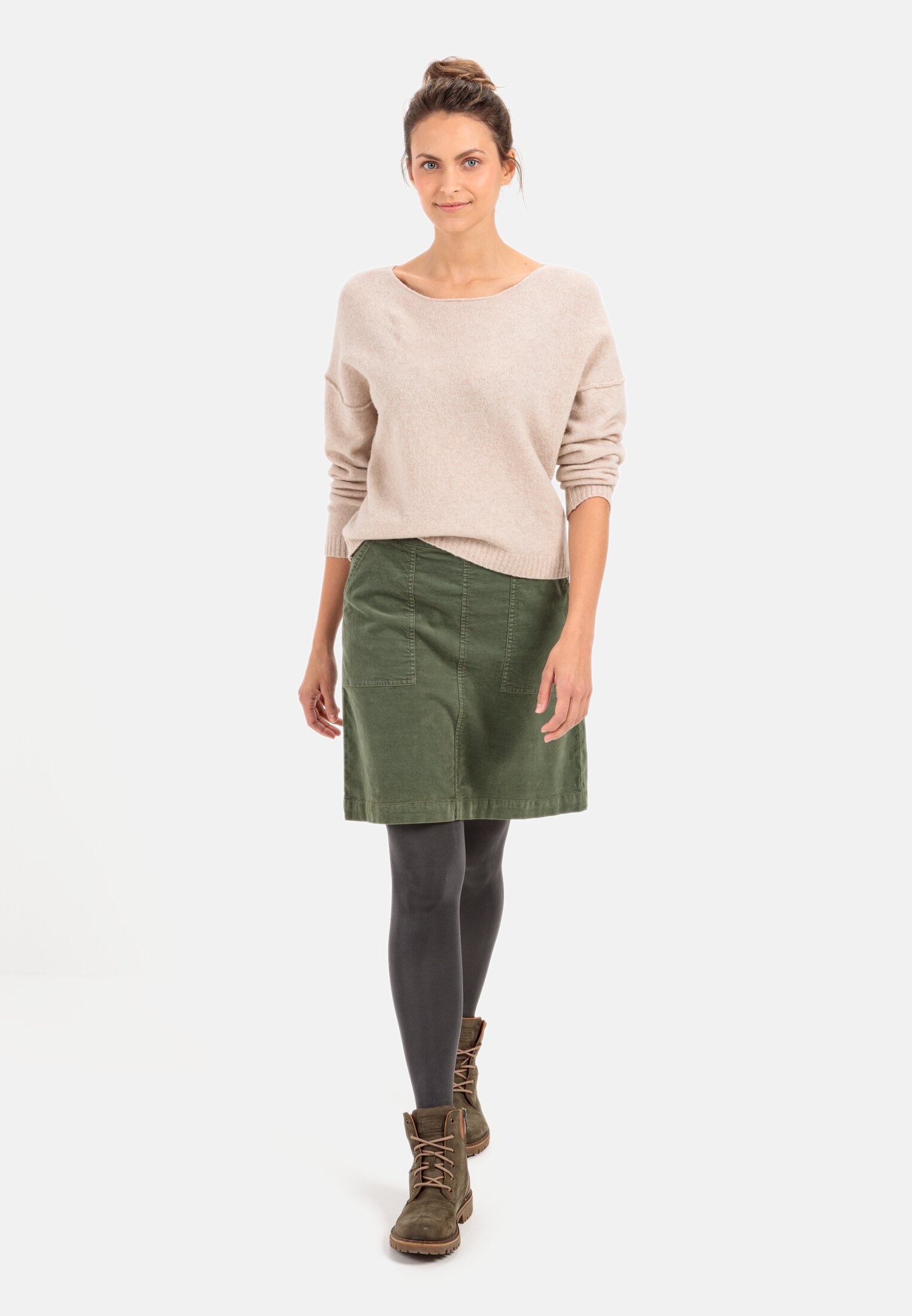 Women Slim Fit skirt in Velvet Green worn front full body