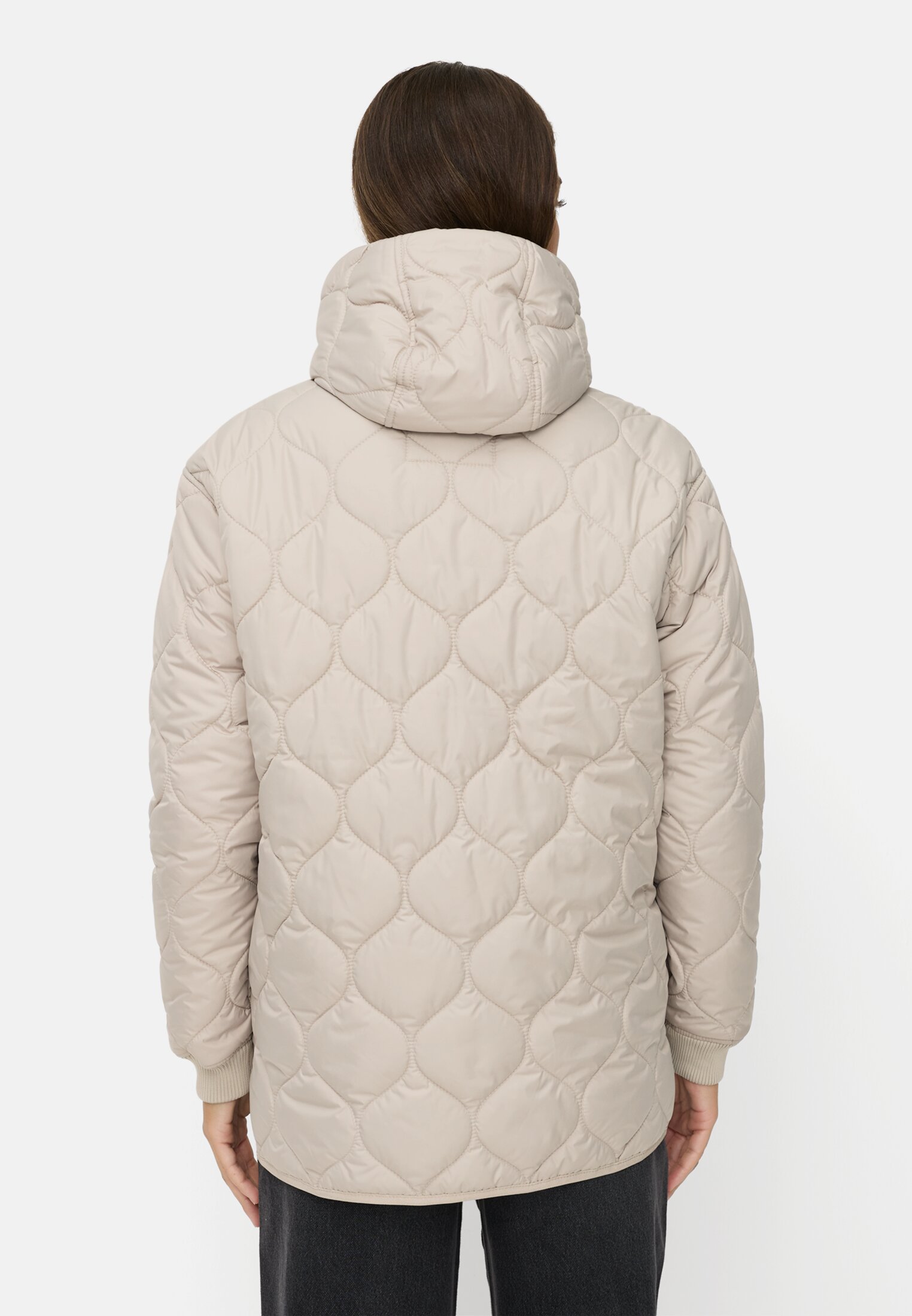 Women Water-repellent oversized jacket with 2-way zipper Grey worn back