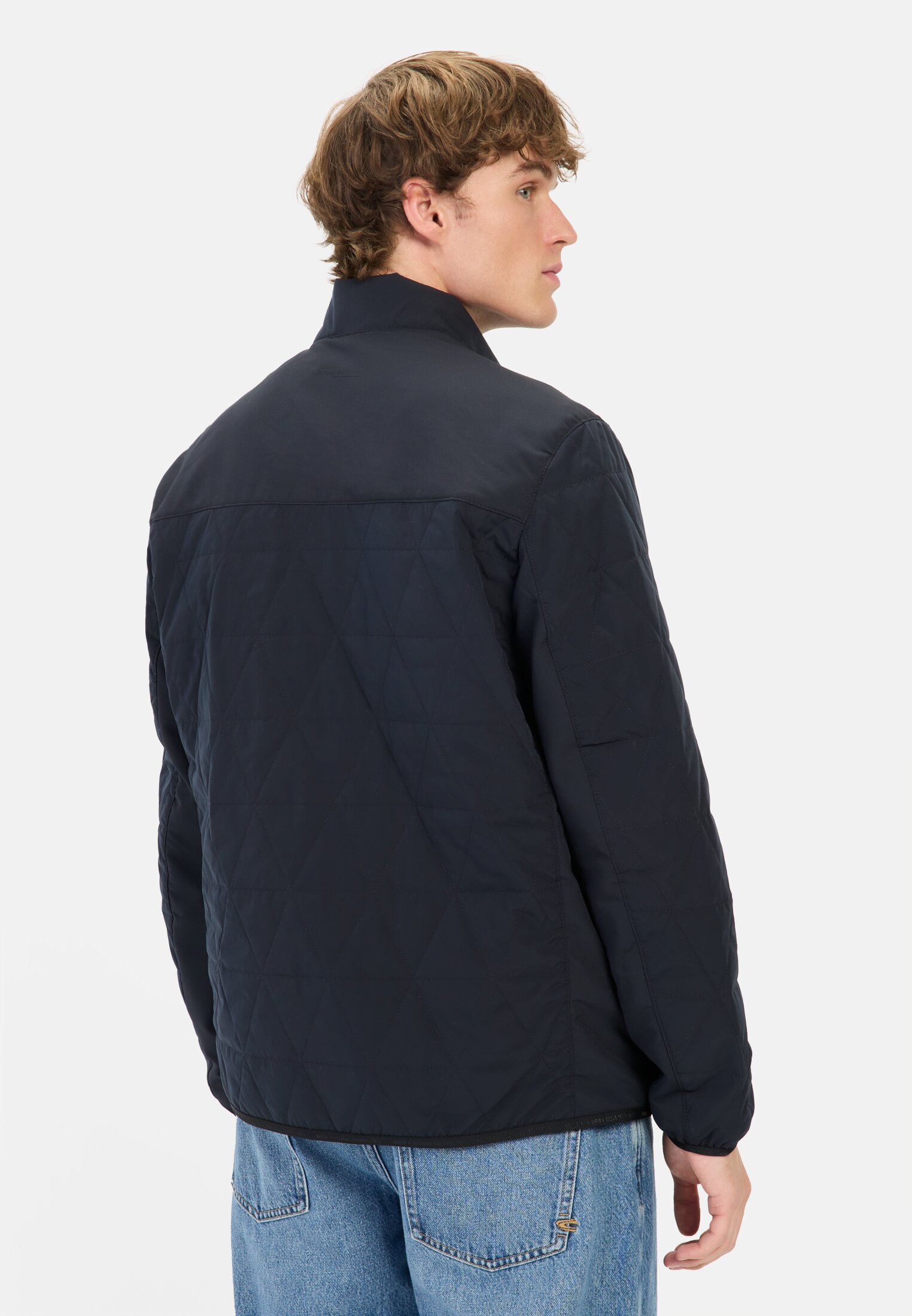Herren Blouson mit Stehkragen Dunkelblau getragen hinten