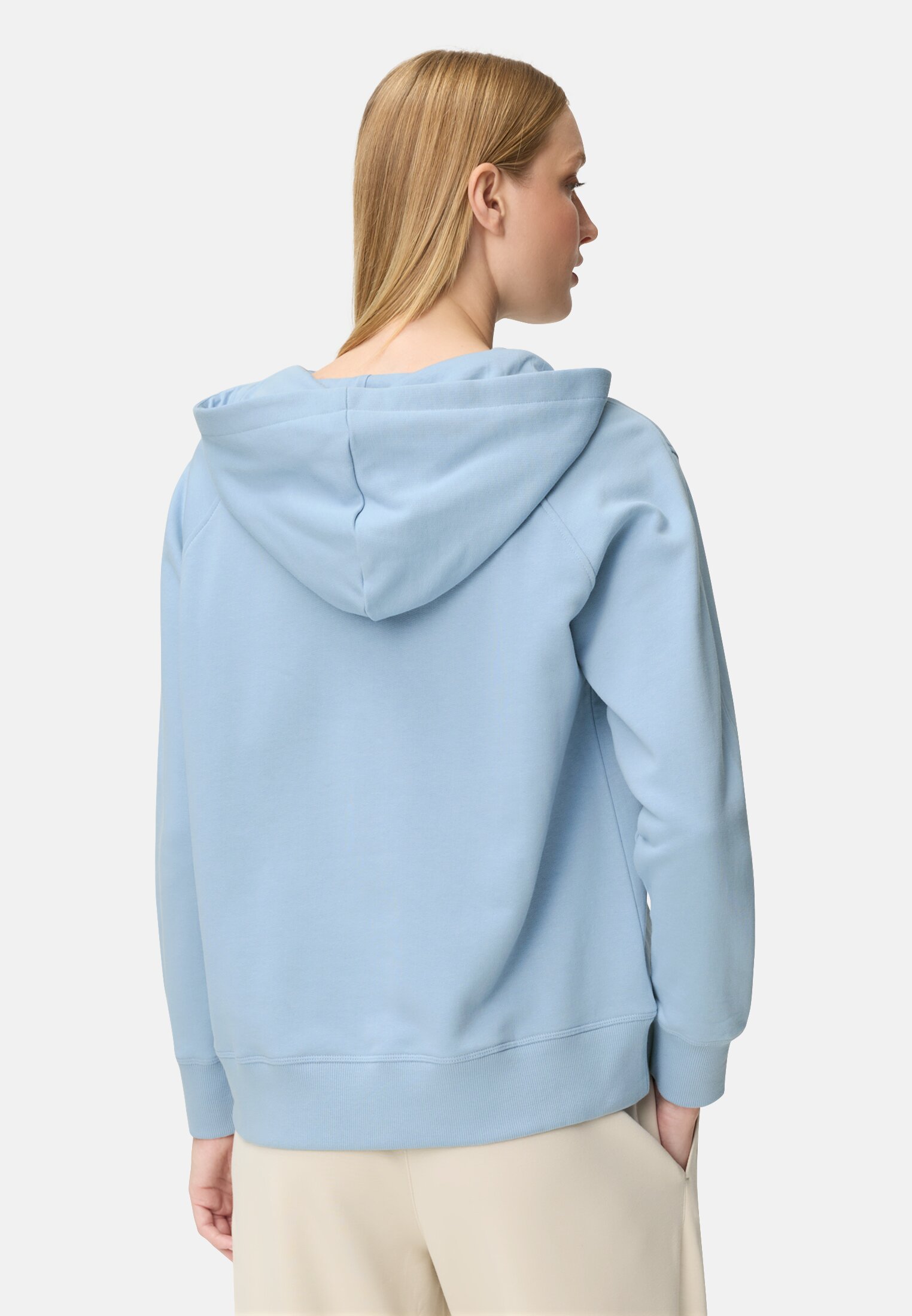 Women Hoodie made of pure cotton Light Blue worn back