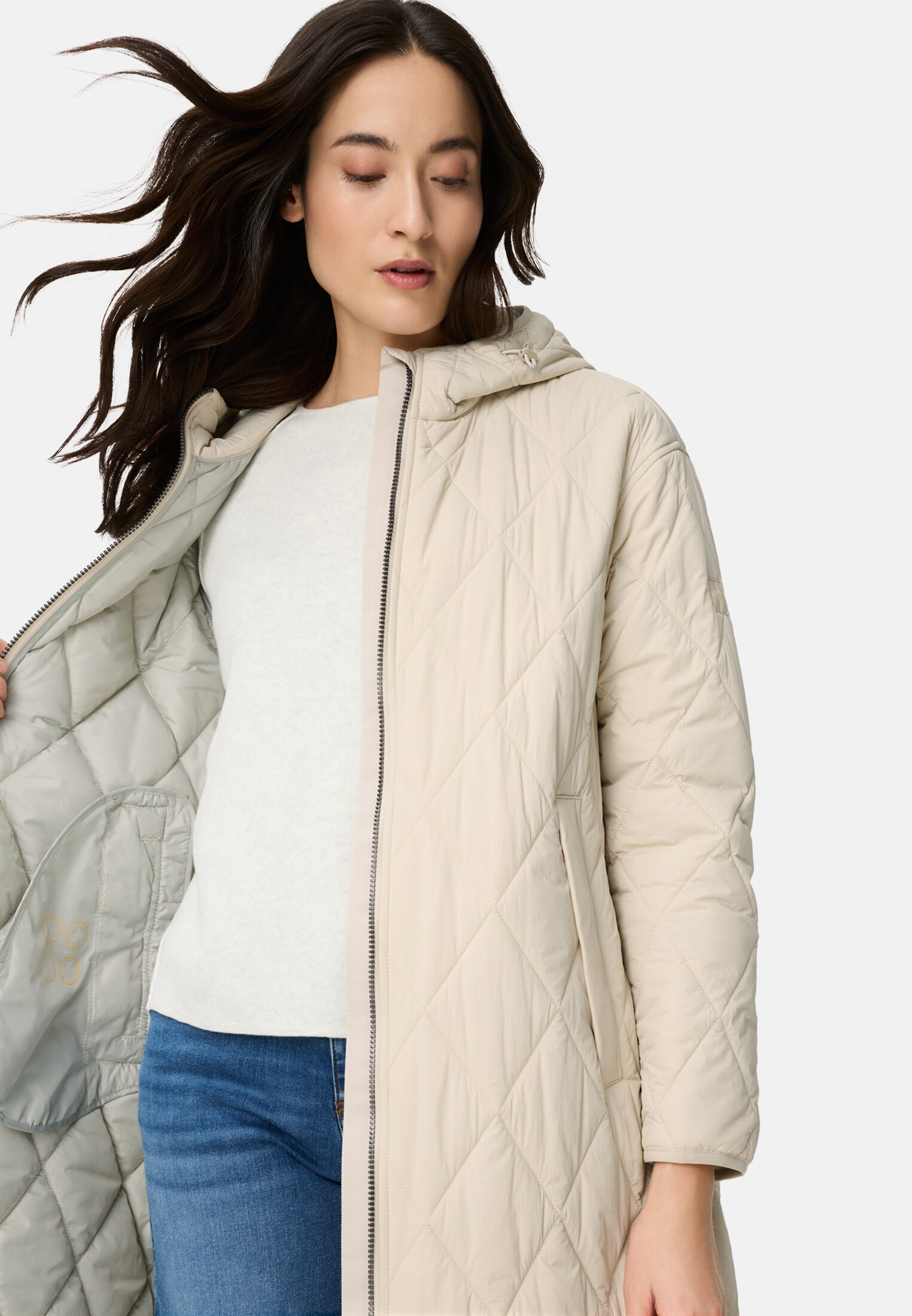 Damen Mantel mit Taschen Eiche getragen emotional