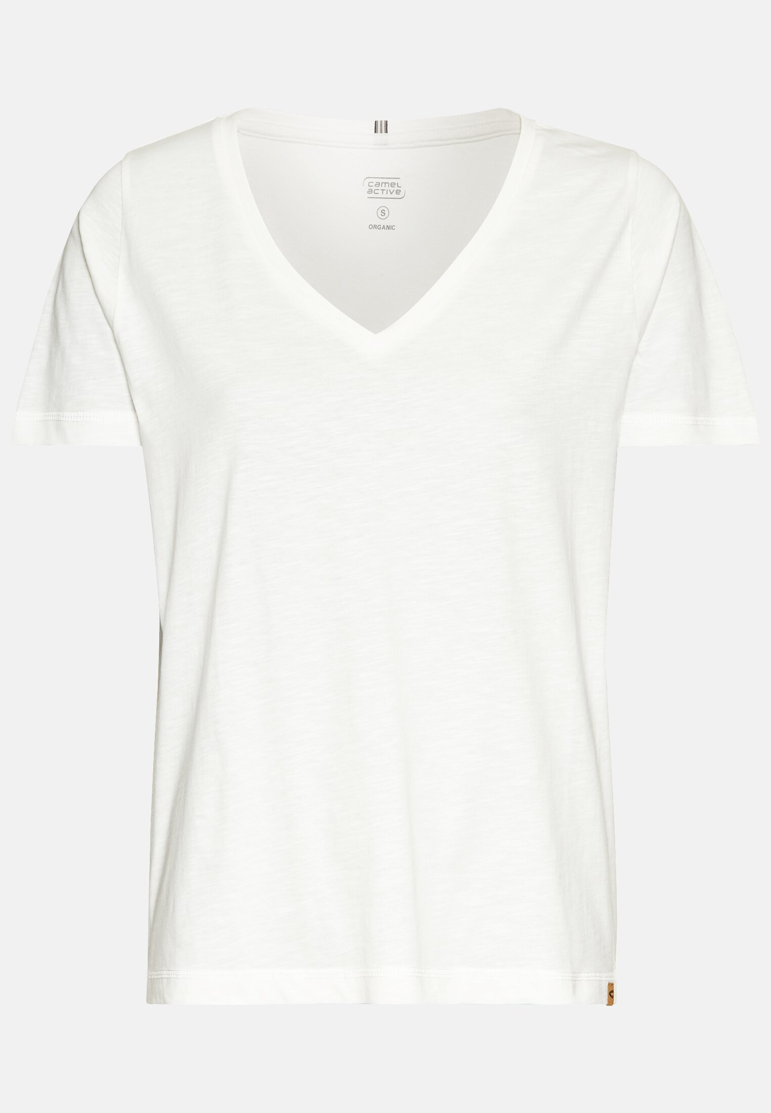 Women V-neck T-shirt made of pure cotton White frontal front