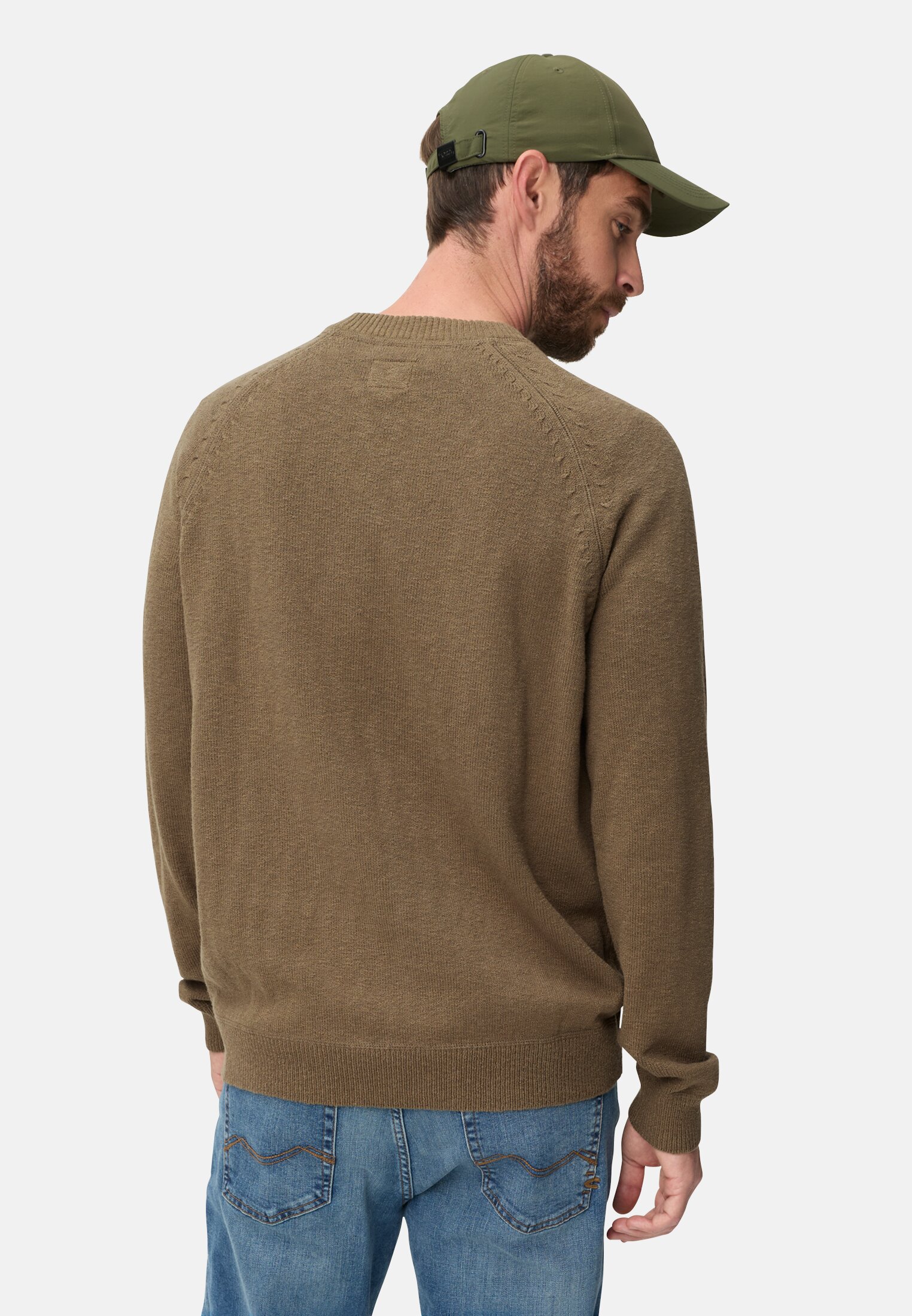 Men Pullover with crew neck Olive Green worn back