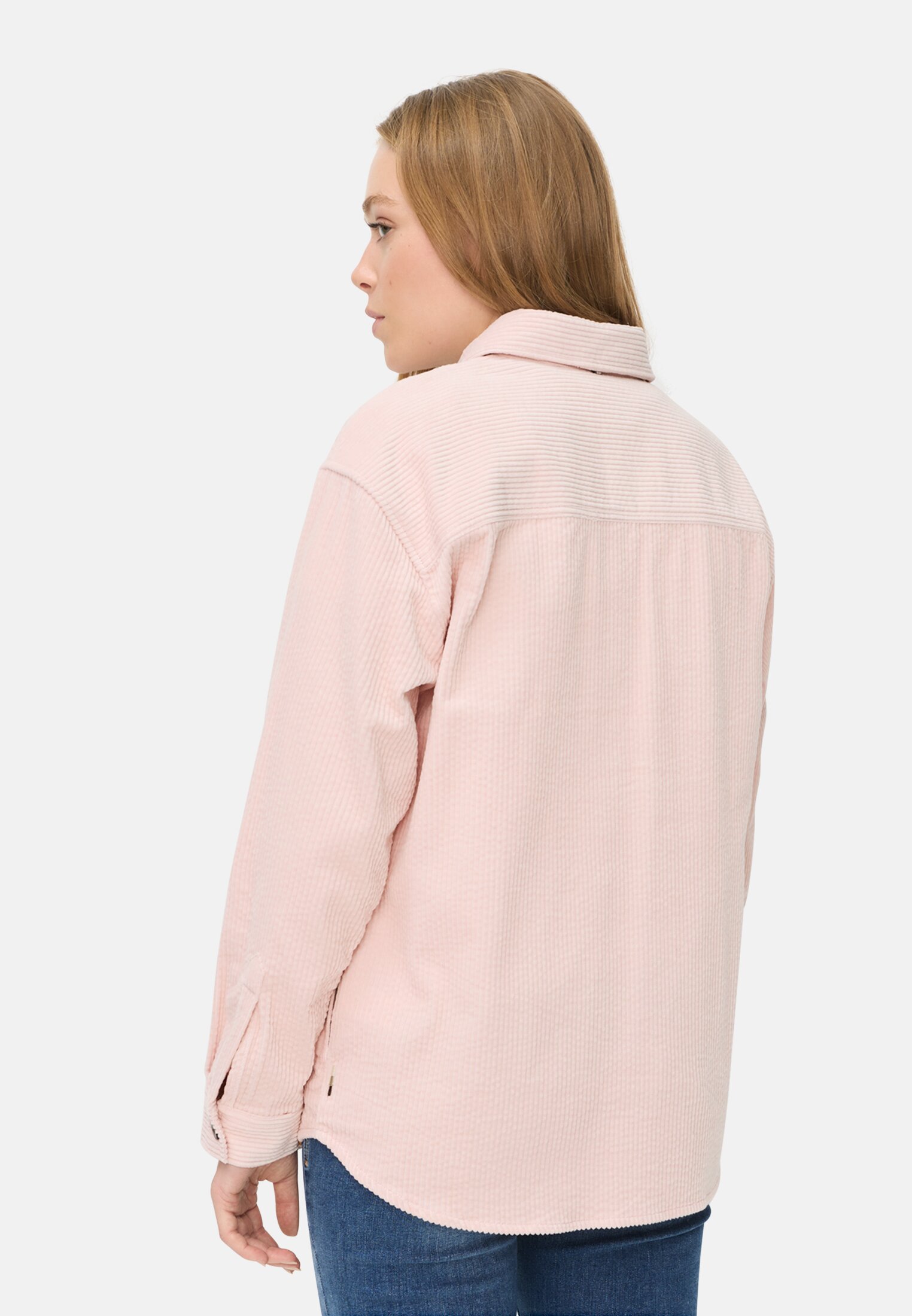 Damen Cord-Bluse aus reiner Baumwolle Lilarosa getragen hinten