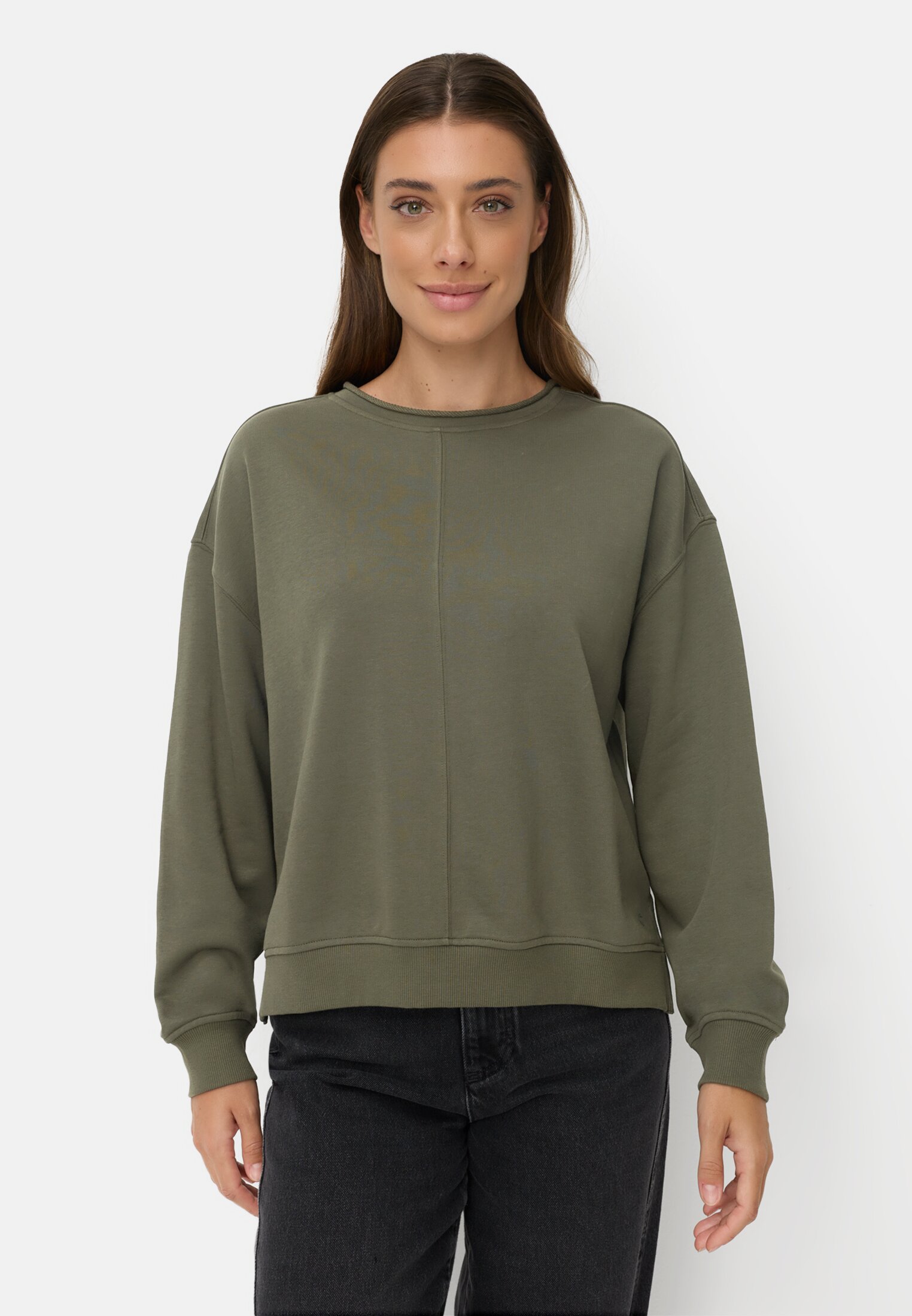 Vrouwen Sweatshirt van katoenmix Donkergroen gedragen voor